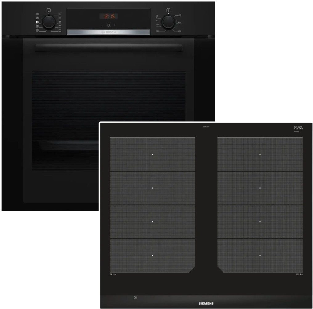 BOSCH Flex-Induktions-Herd-Set Dampfbackofen Teleskopauszug SIEMENS Induktionskochfeld FlexInduktion, mit 1-fach Teilauszug, Hydrolyse
