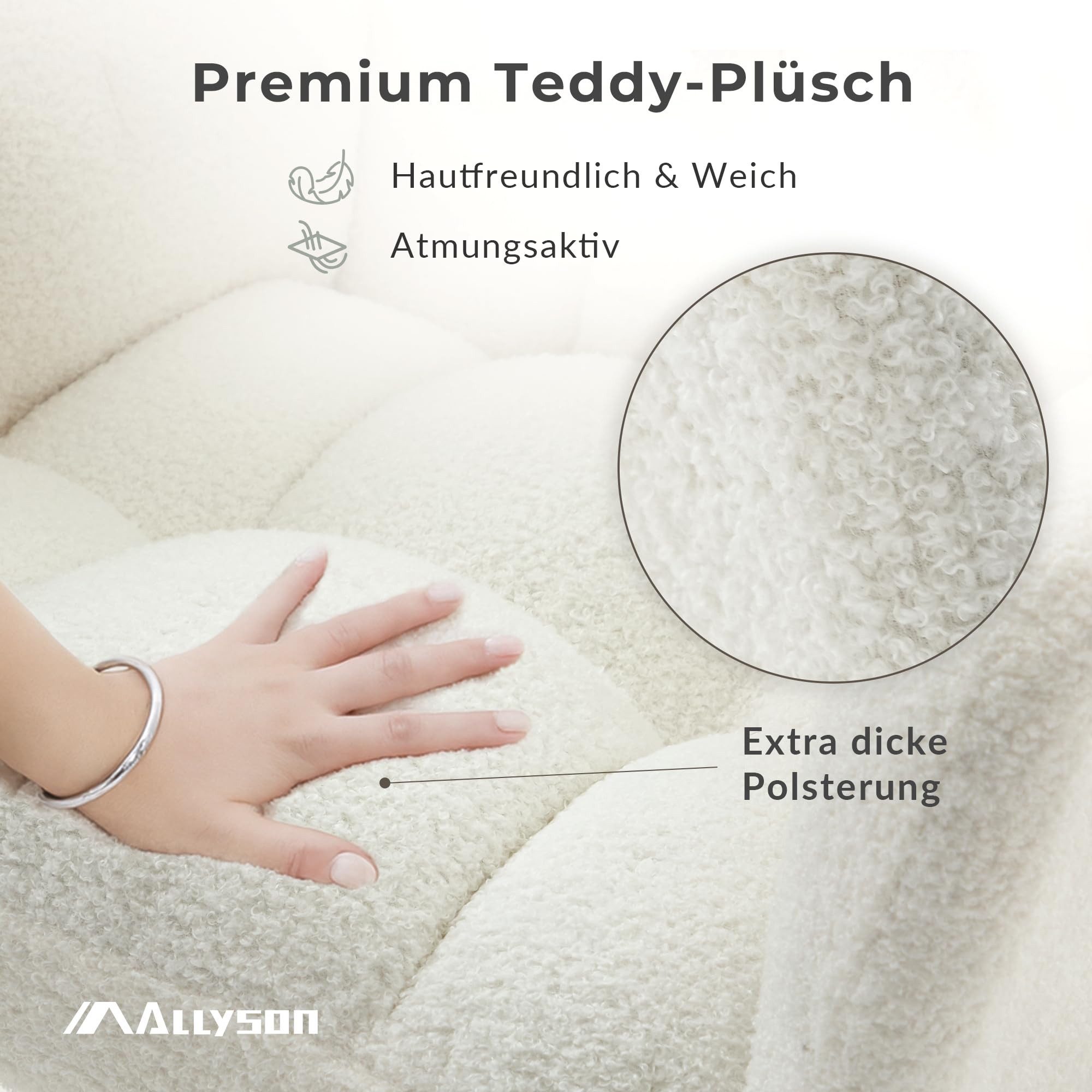 Allyson Schaukelstuhl Schaukelstuhl Teddy Plüsch – Lounge-Sessel mit hoher Rückenlehne, Ergonomische Rückenlehne, sanfte Schaukelfunktion, 150kg.