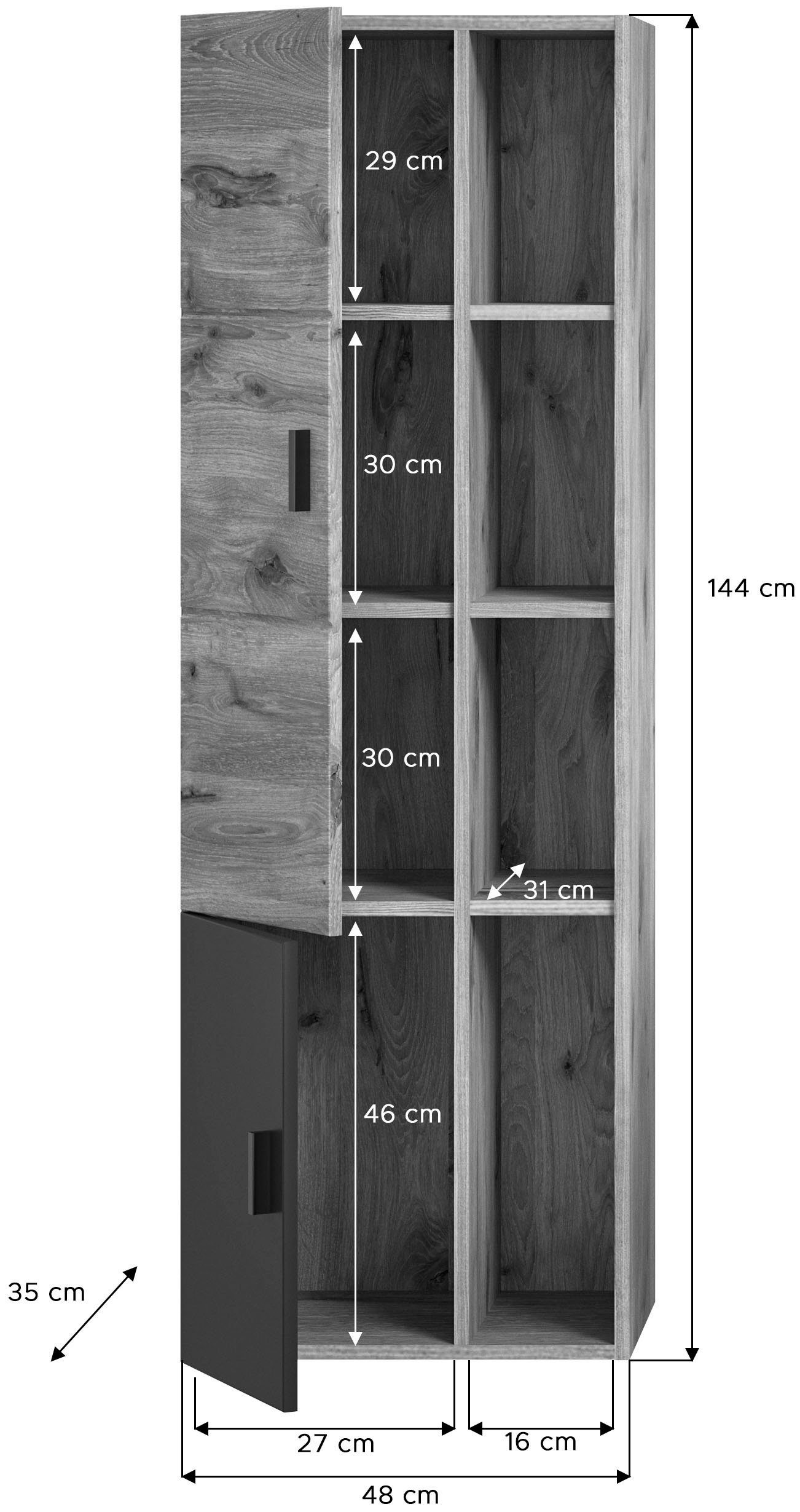 Breite Hochschrank 2 welltime hängend, Dolo cm (1-St) Badmöbel, Türen, 48