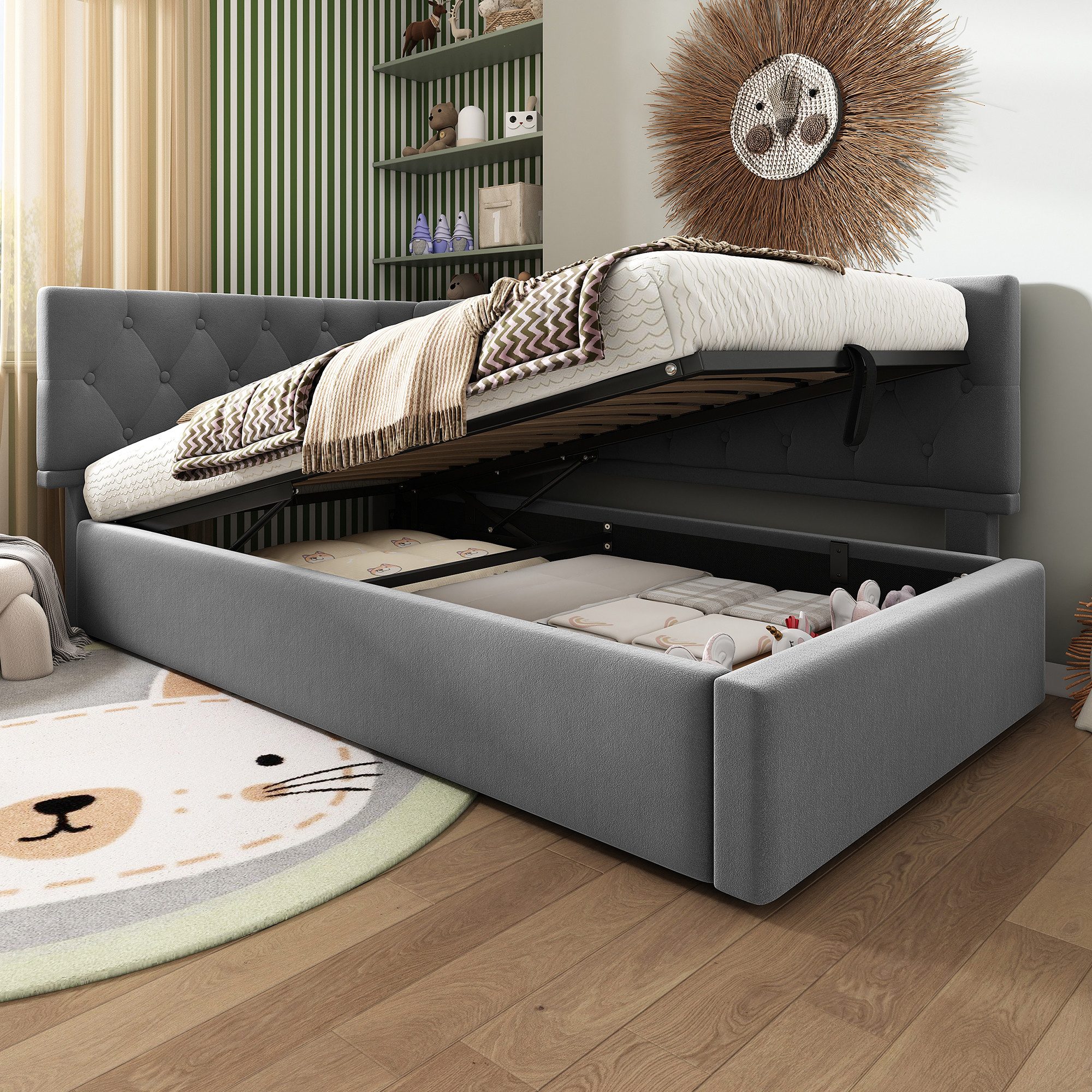 Flieks Polsterbett, Kinderbett Daybett 90x190cm Schlafsofa mit hydraulischem Stauraum