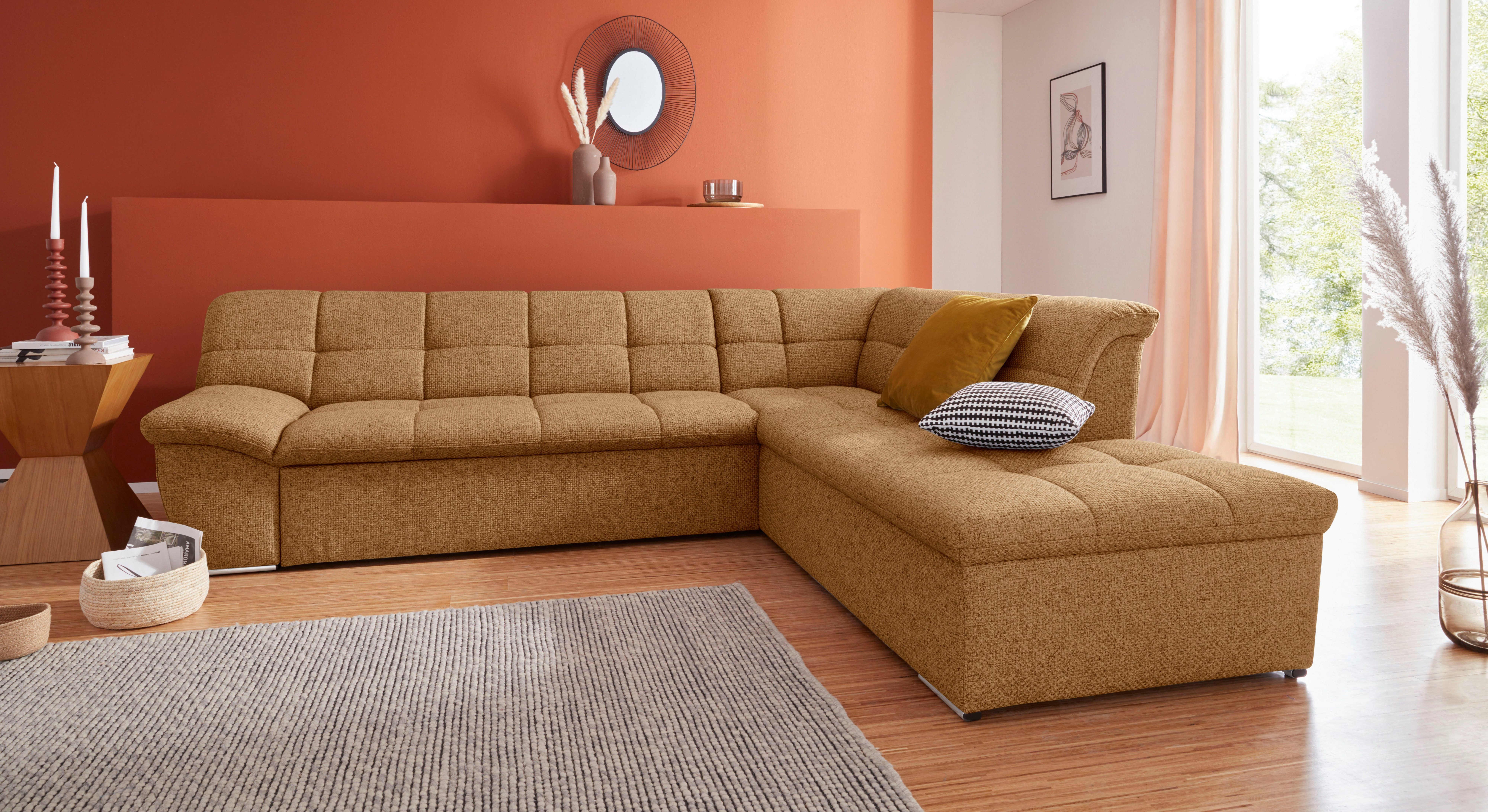 DOMO collection Ecksofa Lagoa, moderne Sitzheftung, bequem und komfortabel, L-Form, wahlweise mit Bettfunktion, frei im Raum stellbar, große Farbvielfalt