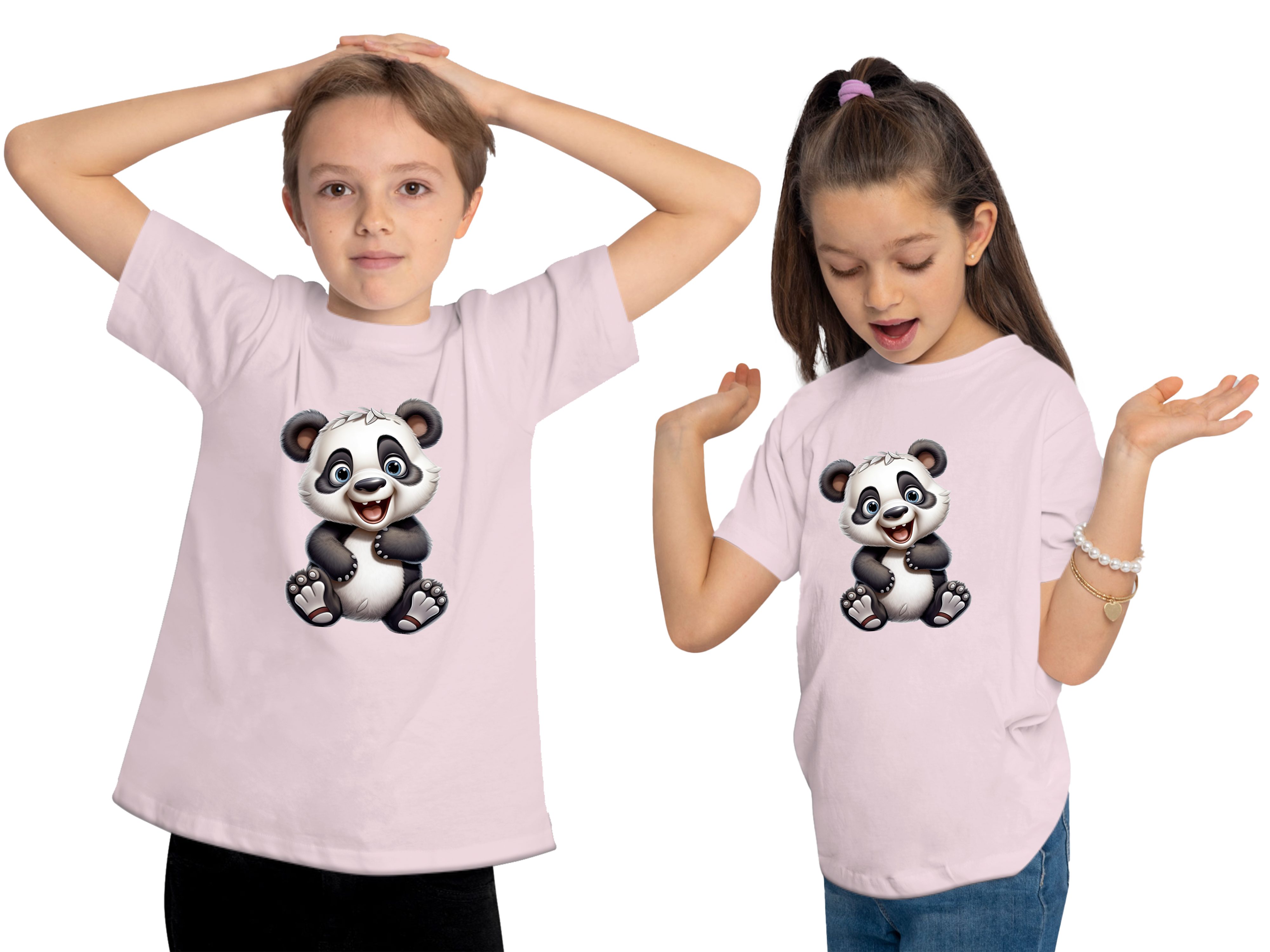 MyDesign24 T-Shirt i277 Shirt - rosa Wildtier Kinder Aufdruck, Baumwollshirt mit Bär Panda Baby bedruckt Print