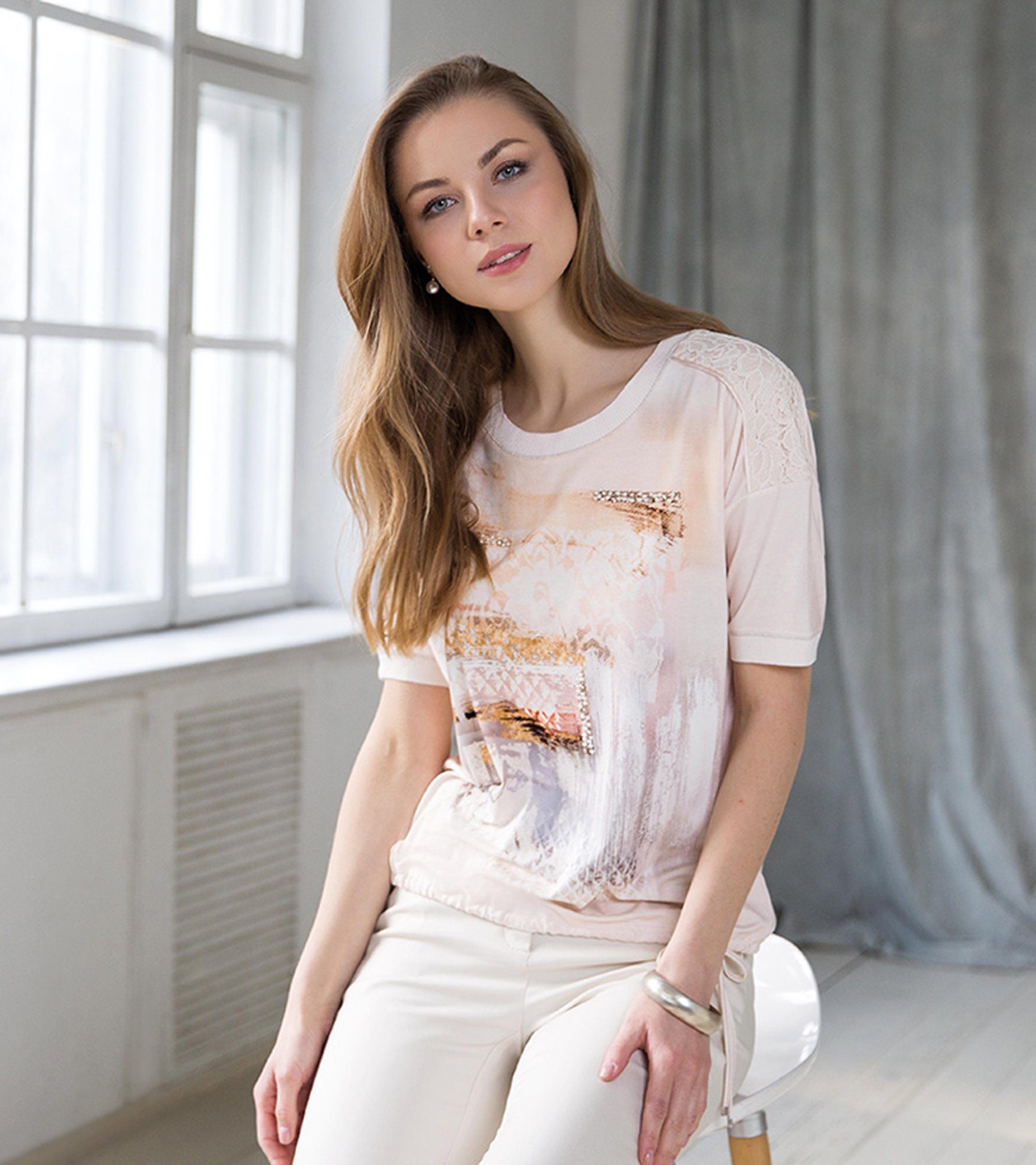Passioni Print-Shirt T-Shirt mit Frontdruck in Rosa T-Shirt mit Print