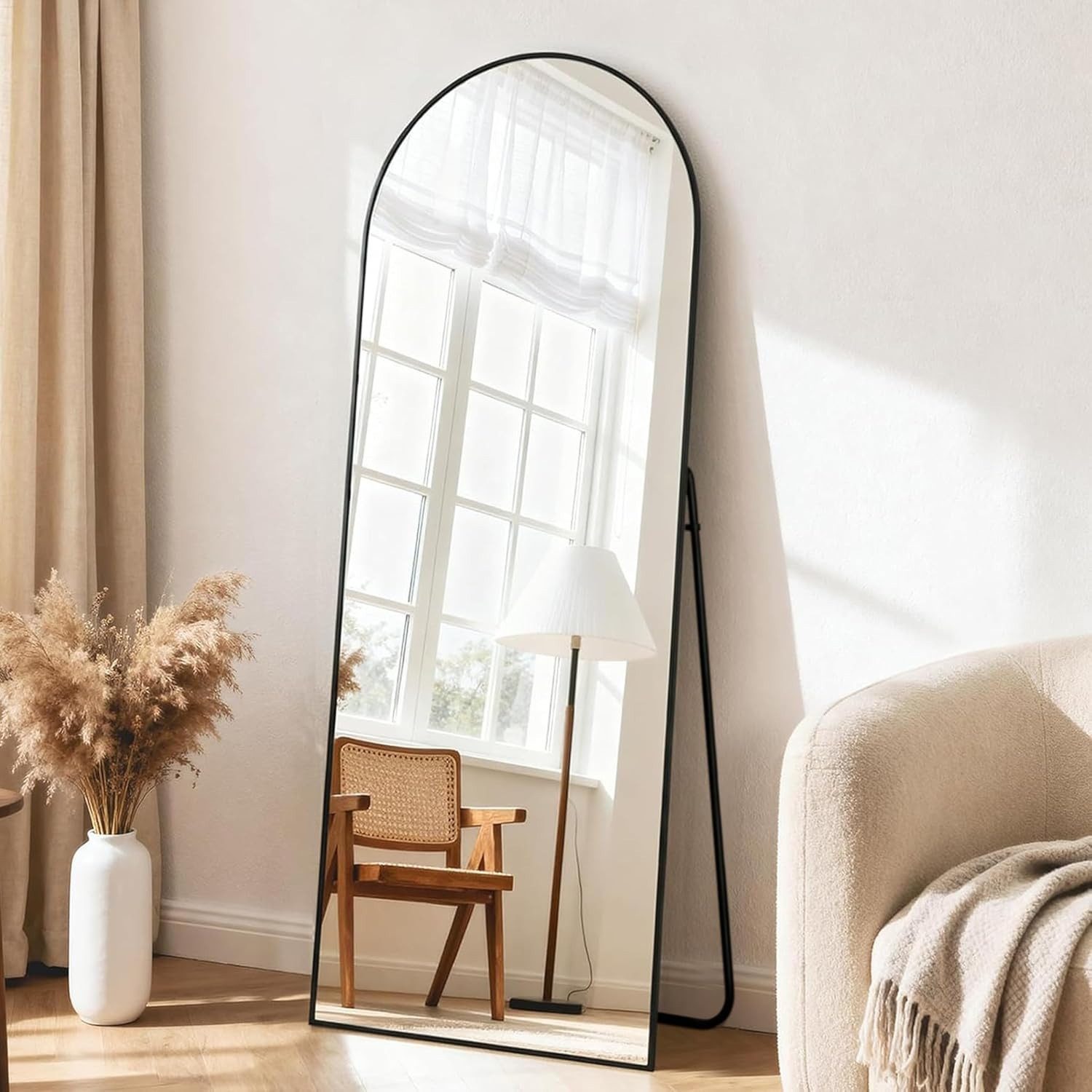 Teravin Ganzkörperspiegel,Standspiegel & Wandspiegel Bruchsicher mit Aluminium Rahmen, Hartglas, 171x76cm/180x75cm Großer Spiegel für Schlafzimmer, Bogen Design