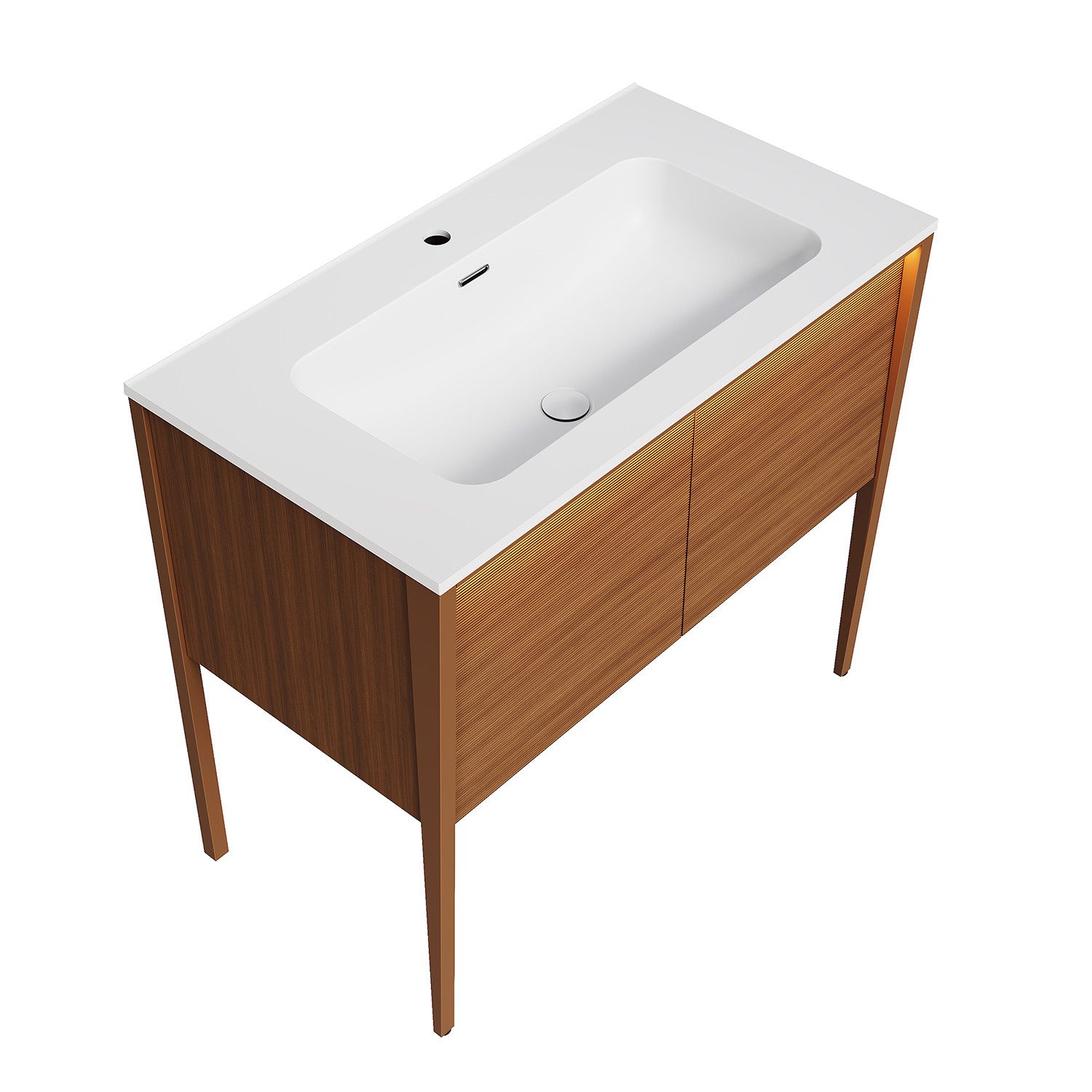 SONNI Waschbeckenschrank Waschbeckenunterschrank mit Sensorleuchte & Waschbecken Holzfarbe mit Gittertür, Breite 89/79cm, mit Sensorleuchte, Naturholz-Optik – Bild 2 von 5