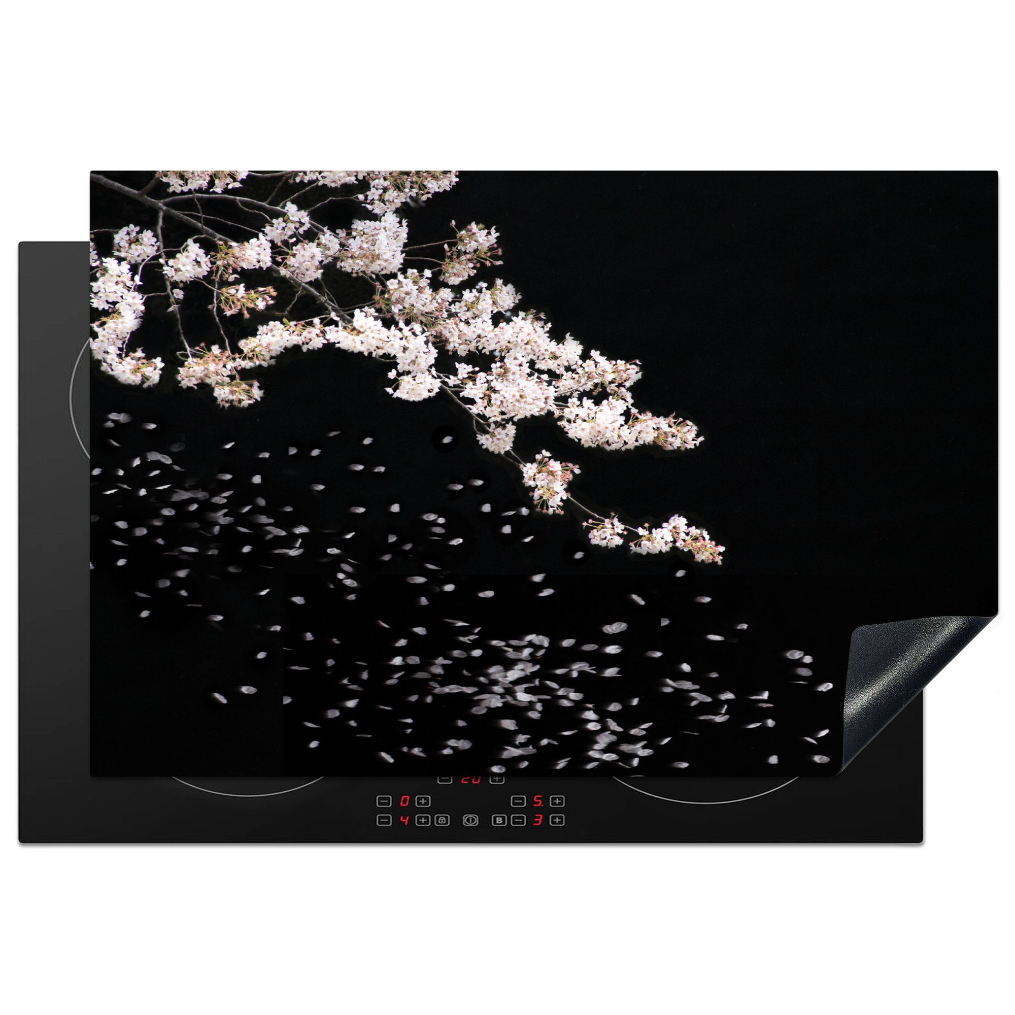 MuchoWow Herdblende-/Abdeckplatte Kirschblüten in der Nacht, Vinyl, (1 tlg), 78x52 cm, Mobile Arbeitsfläche nutzbar, Ceranfeldabdeckung