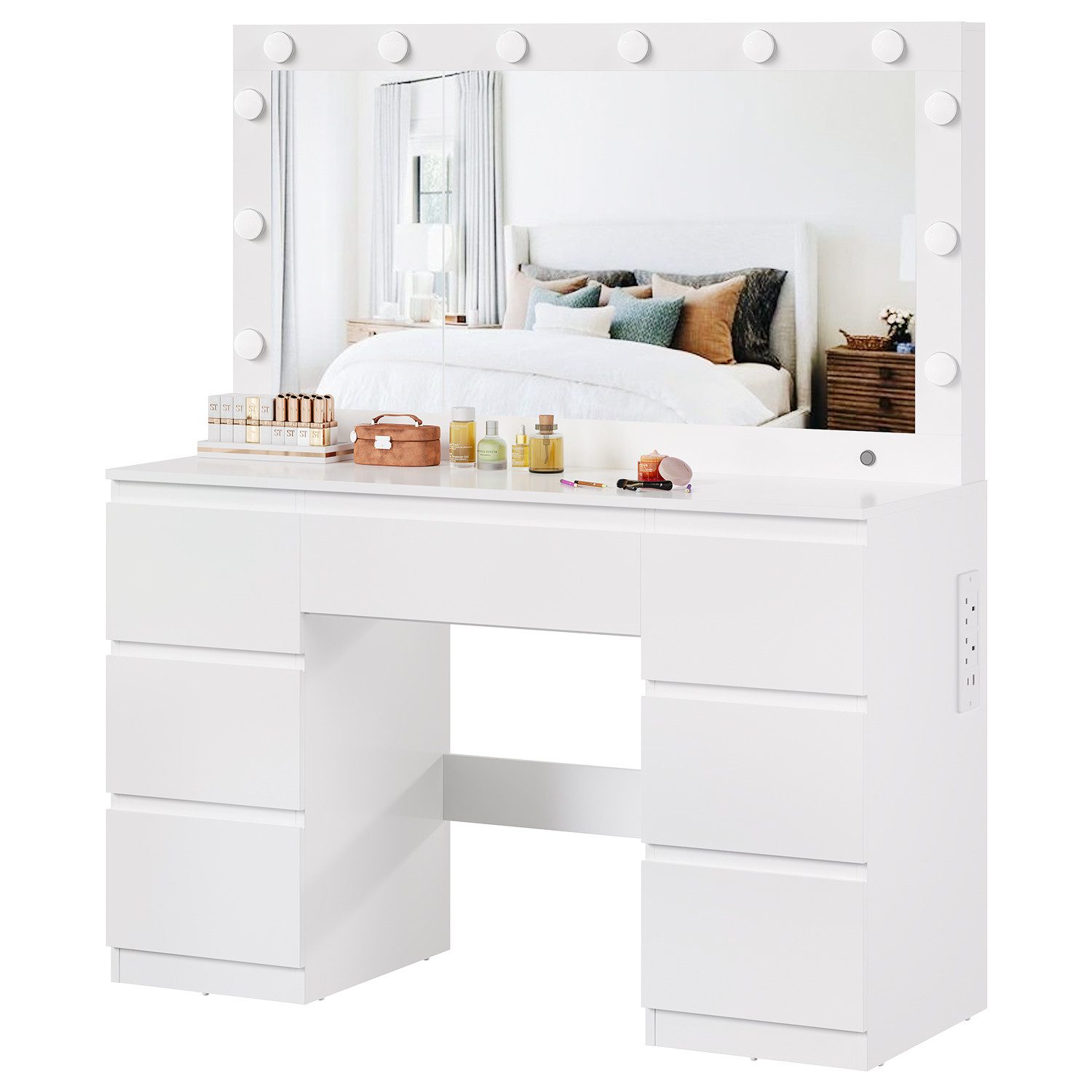 Furnicopia Schminktisch mit 7 Schubladen mit 2 Steckdosen 1 USB-Anschluss 1 günstig online kaufen