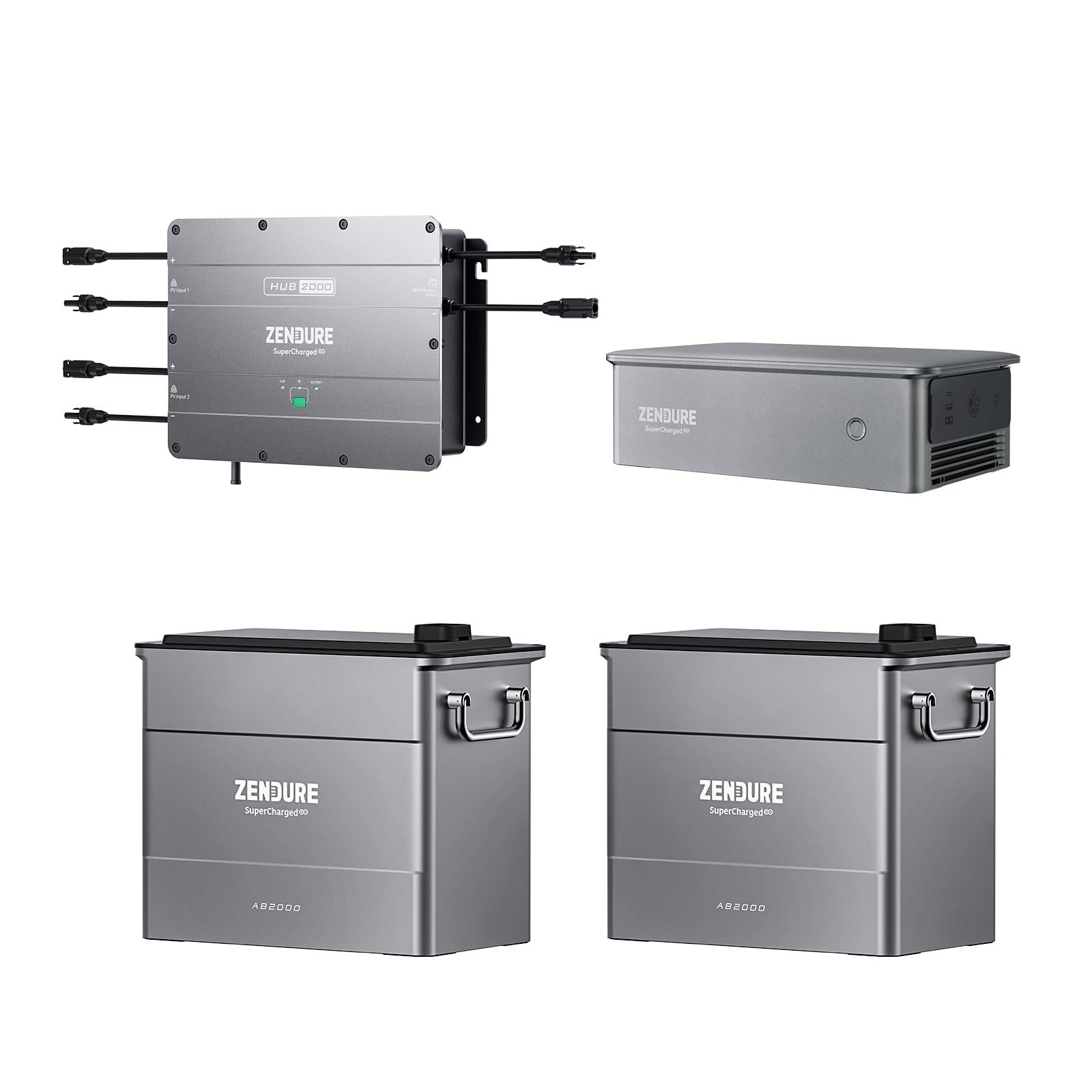 ZENDURE SuperCharged Balkonkraftwerk SolarFlow Hub 2000 mit 1800W Solareingang, 1200W Ausgang, 2X AB2000 3840 Wh LiFePO4 Akku, Ace 1500 mit 400W Solareingang, 1500 W AC-Ausgang, Balkonkraftwerk mit Speicher, IP65, Plug und Play