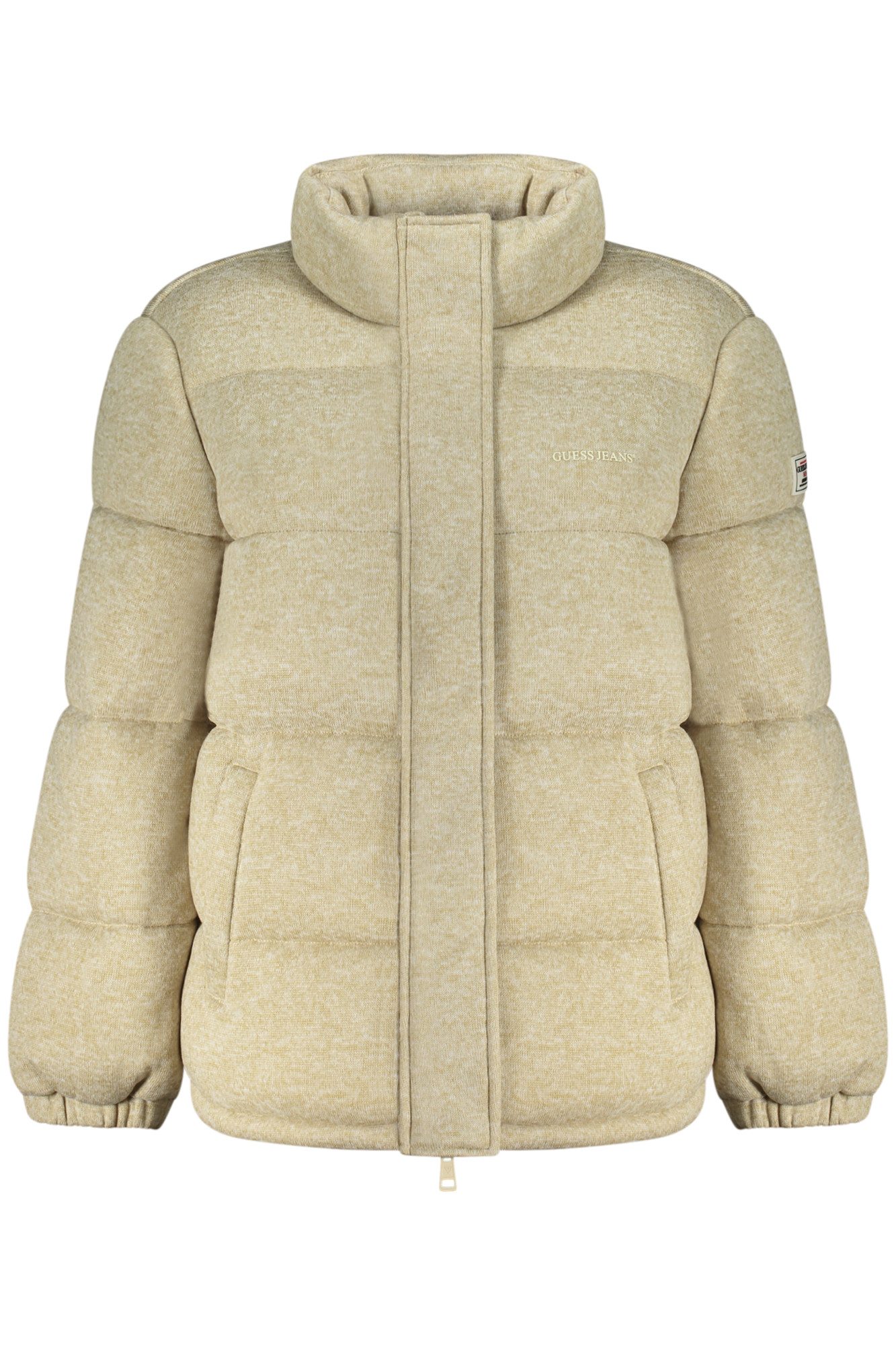 GUESS JEANS Outdoorjacke Stylische Damenjacke Beige - Nachhaltig mit Reißverschluss & Logo
