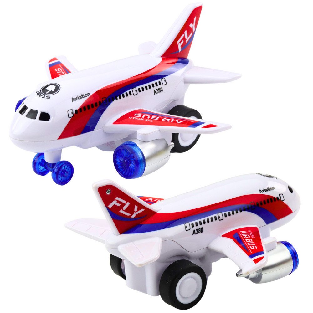 LEAN TOYS Spielzeug-Flugzeug Passagierjet Modellflugzeug Kinderflieger, (Spar-Set, 1-tlg., 20 x 17,5 x 9,5 cm robust), Licht- & Soundeffekte, Friktionsantrieb, Gummiräder