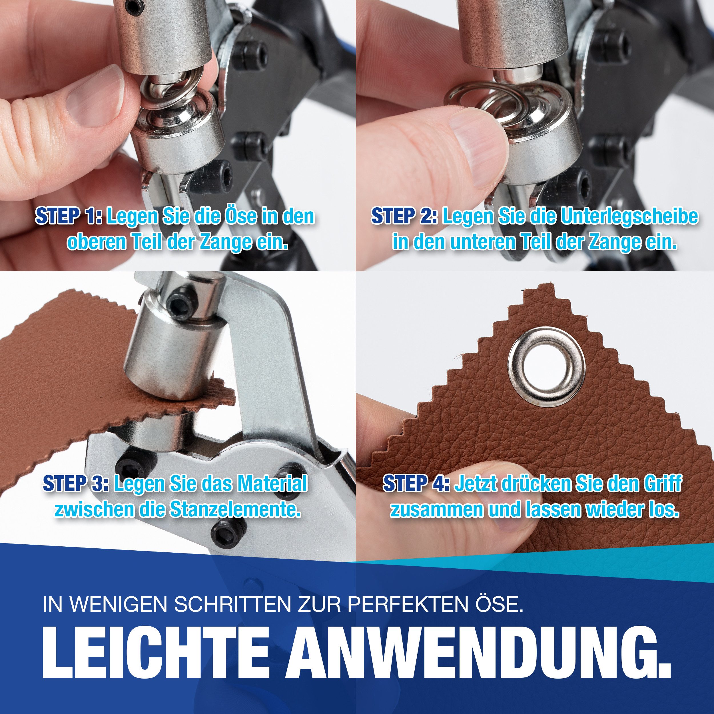 NTG Nutzfahrzeug Technik GmbH Ösenzange SET (10mm) Magnetische Ösenpresse aus Stahl Lochzange Werkzeug, 1-tlg. – Bild 5 von 5