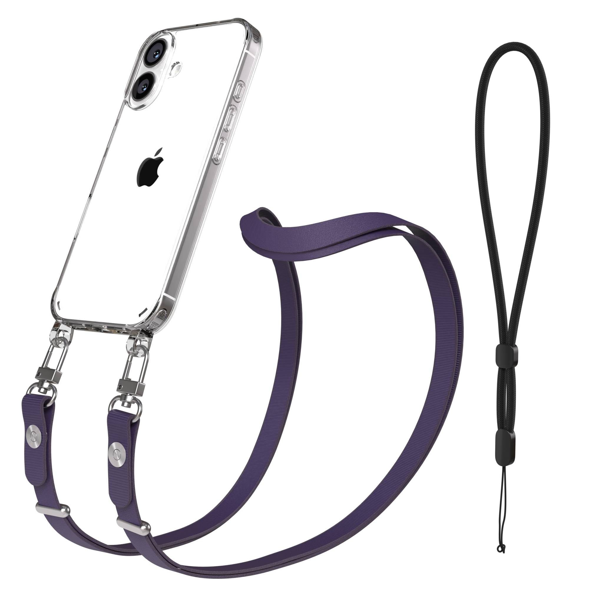 EAZY CASE Handykette für Apple iPhone 16 Handyhülle mit Handyband magnetisch, Handyband in Lila im minimalistischen Design mit 2x2 Anschluss