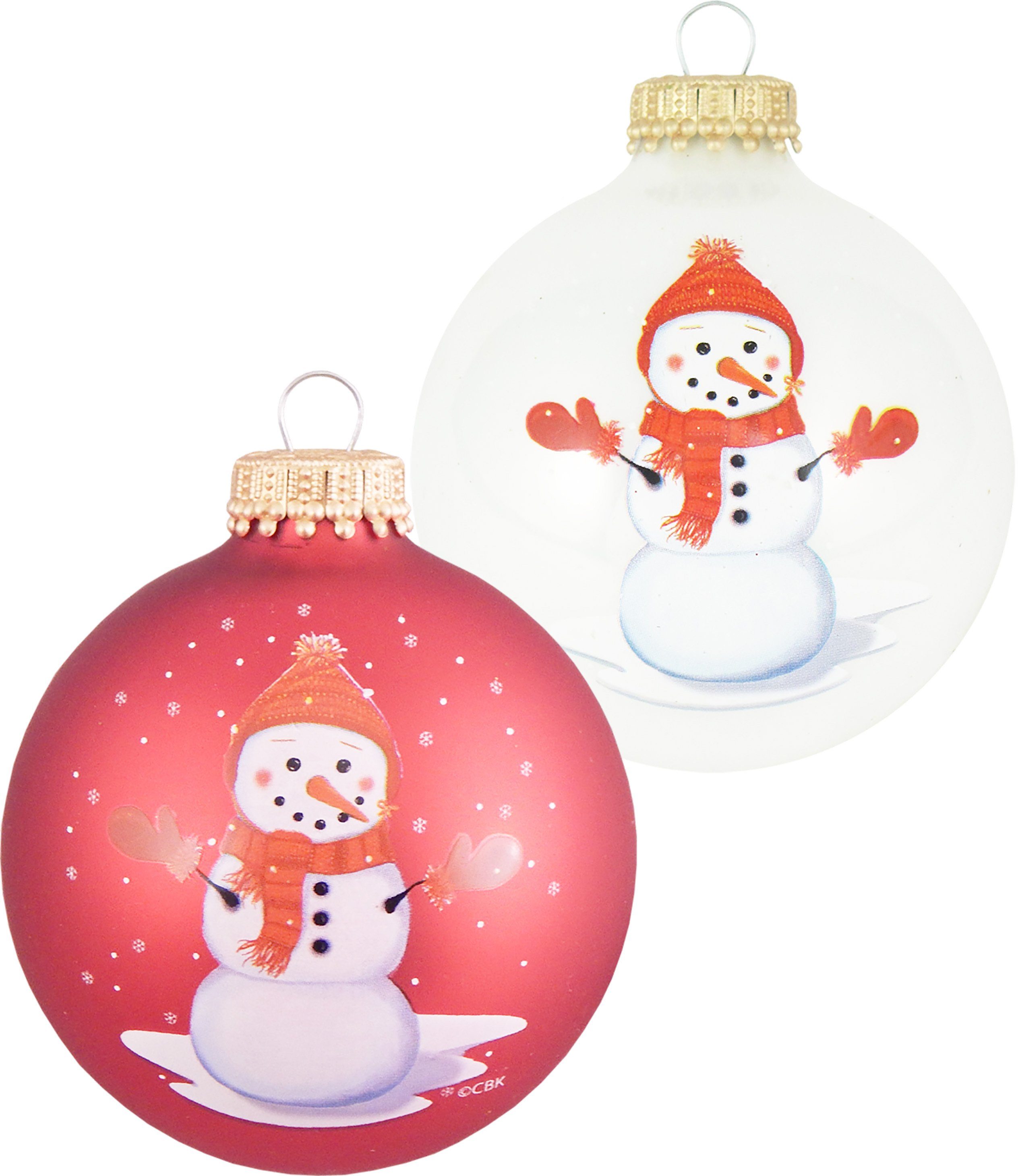 Glas, Krebs Christbaumkugeln rot, Schneemann CBK82316, -Motiv Weihnachtsdeko mit aus Lauscha Christbaumschmuck, St), Glas Glas (4 Weihnachtsbaumkugel