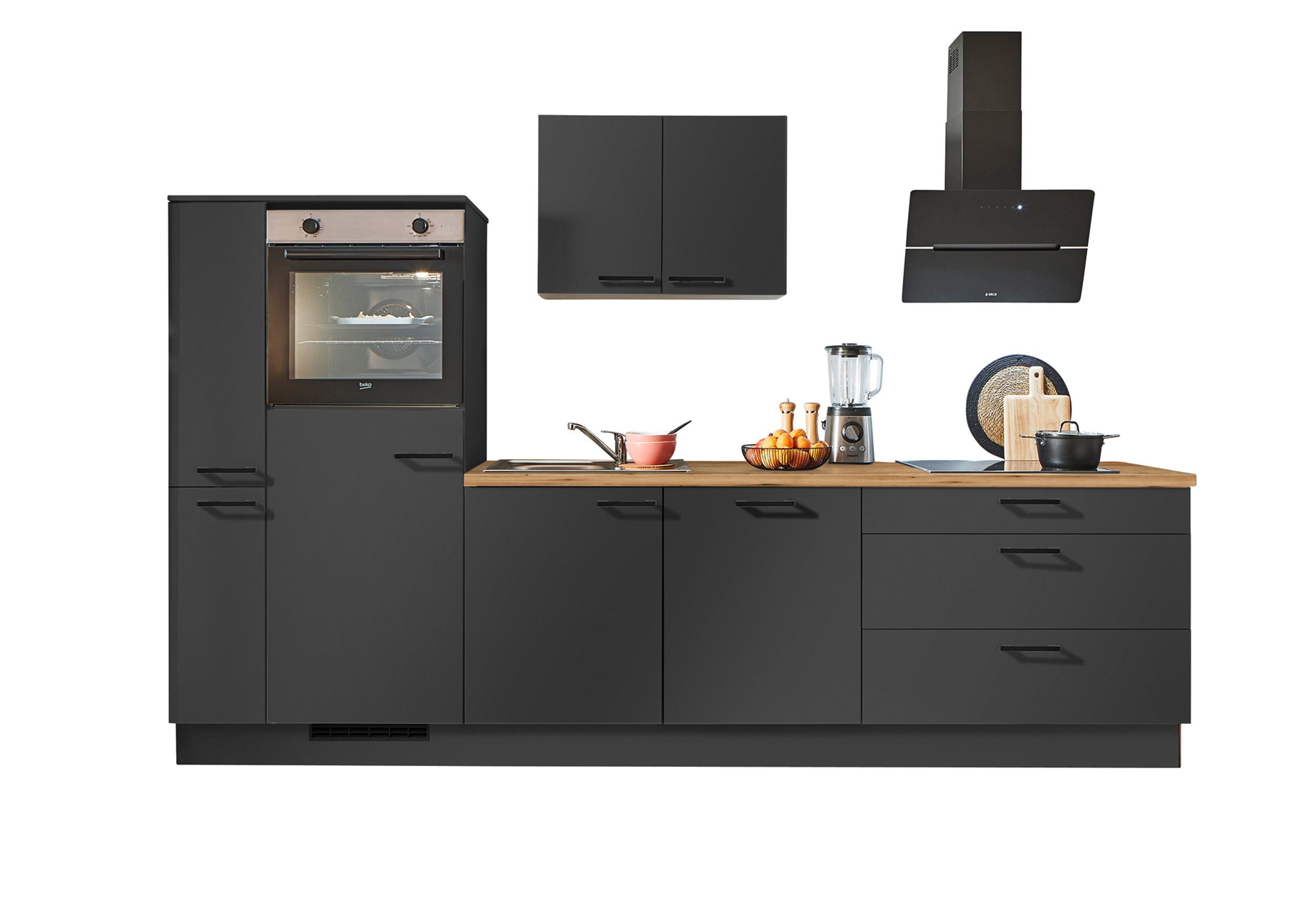 pino Küchenzeile Stockholm, individuell anpassbar, gratis Küchenplanung mit Profis, (Breite 290cm), vormontiert, wahlw. mit E-Geräten, Preis inkl. Lieferung & Montage
