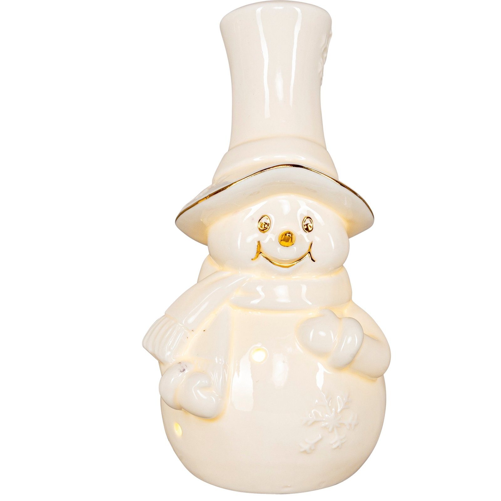 HGD Holz-Glas-Design Weihnachtsfigur Leuchtdeko Schneemann LED Weiß St), 1 Weihnachtsdeko Porzellan (Stück