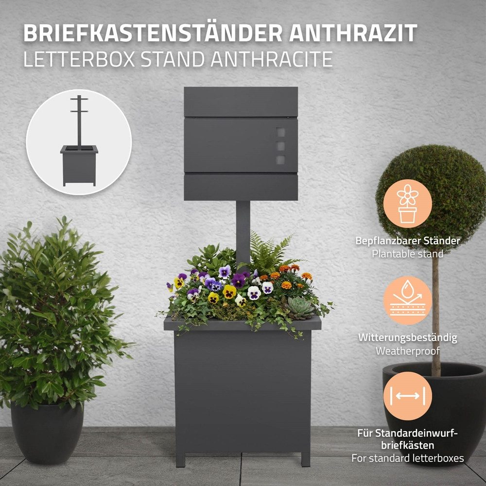 ML-DESIGN Briefkastenständer Standfuß mit Pflanzkasten für Wandbriefkasten Briefkastenpfosten, (Anthrazit Ständer Höhe 120 cm Freistehend Halterung für Briefkasten)