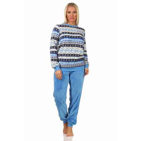 Normann Pyjama Damen Schlafanzug langarm im Norwegerlook aus Coralfleece