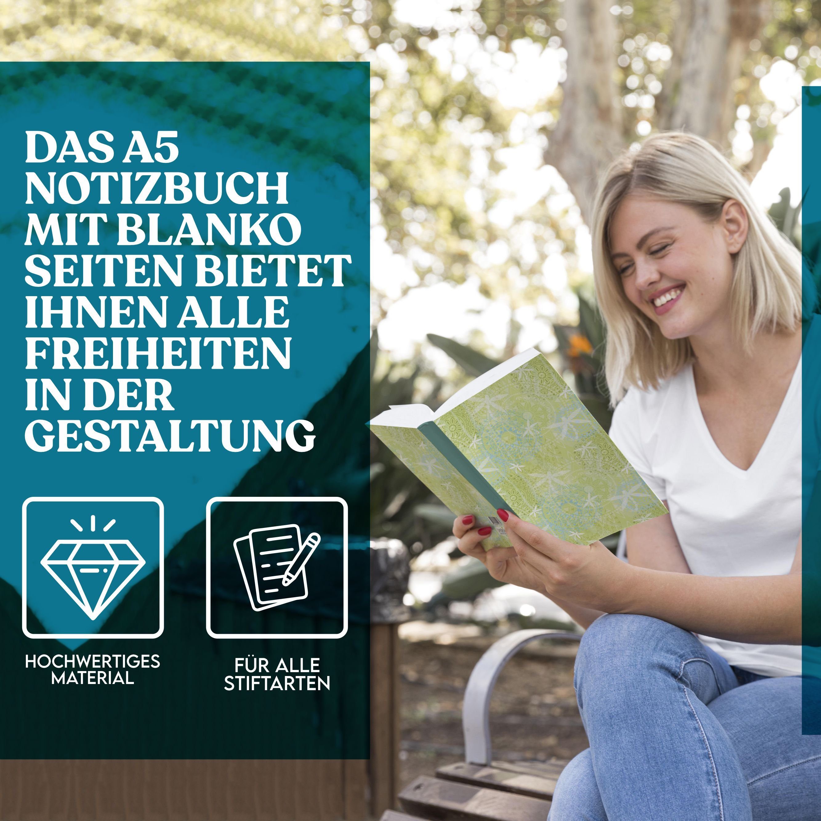 LifeDesign Notizbuch "Libelle" DIN A5 Skizzenbuch, Hardcover, Fadenbindung, edles Papier, FSC- & EU-Ecolabel zertifizert