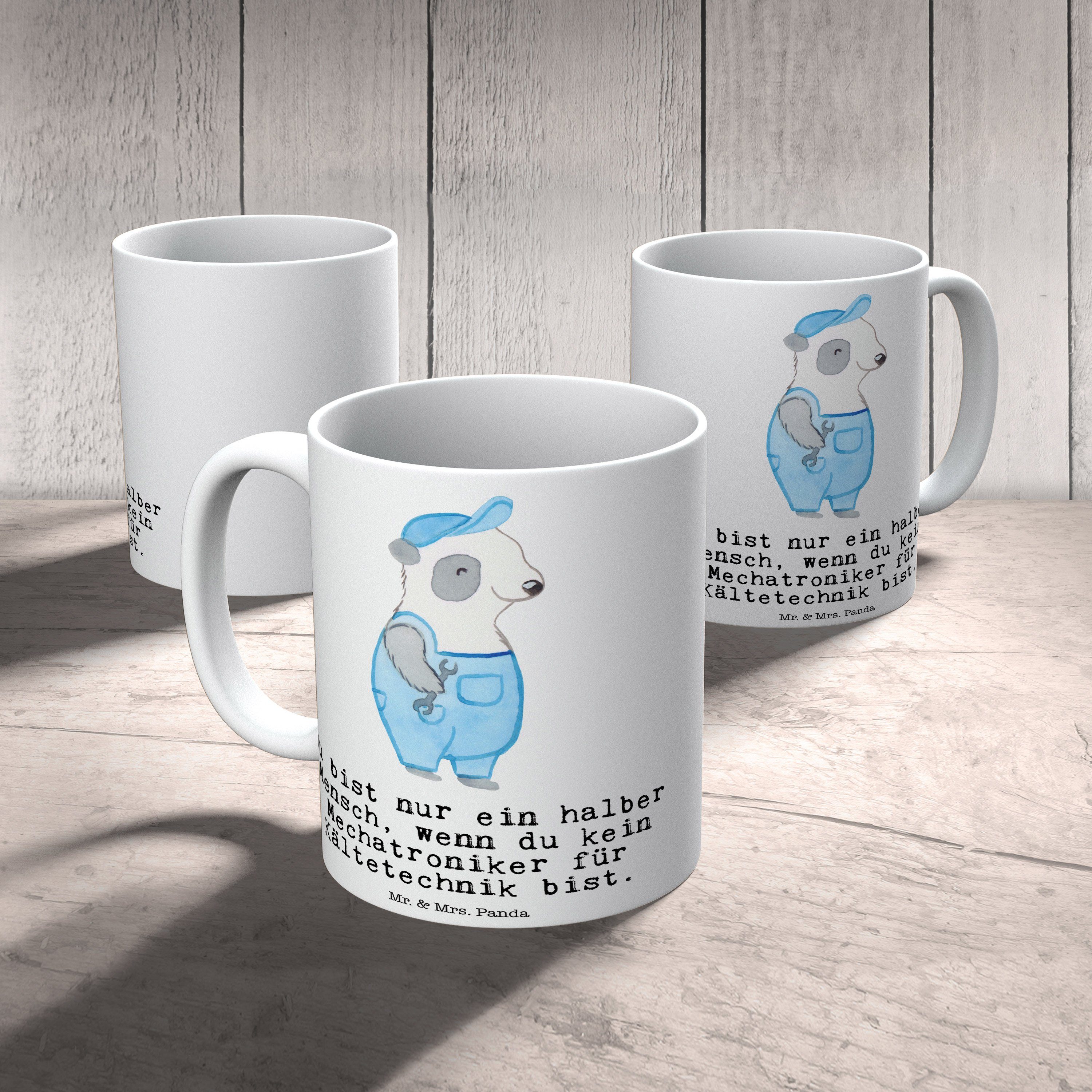 Mechatroniker Keramik Herz Kaffeebech, mit & Kältetechnik Tasse Panda Mr. Geschenk, - - Mrs. für Weiß