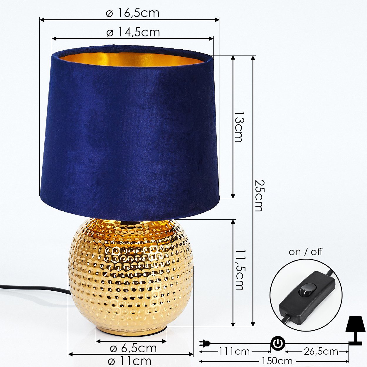 hofstein Tischleuchte Gold/Blau Nacht Lese Lampen Zimmer Wohn Tisch Beleuchtung Schlaf