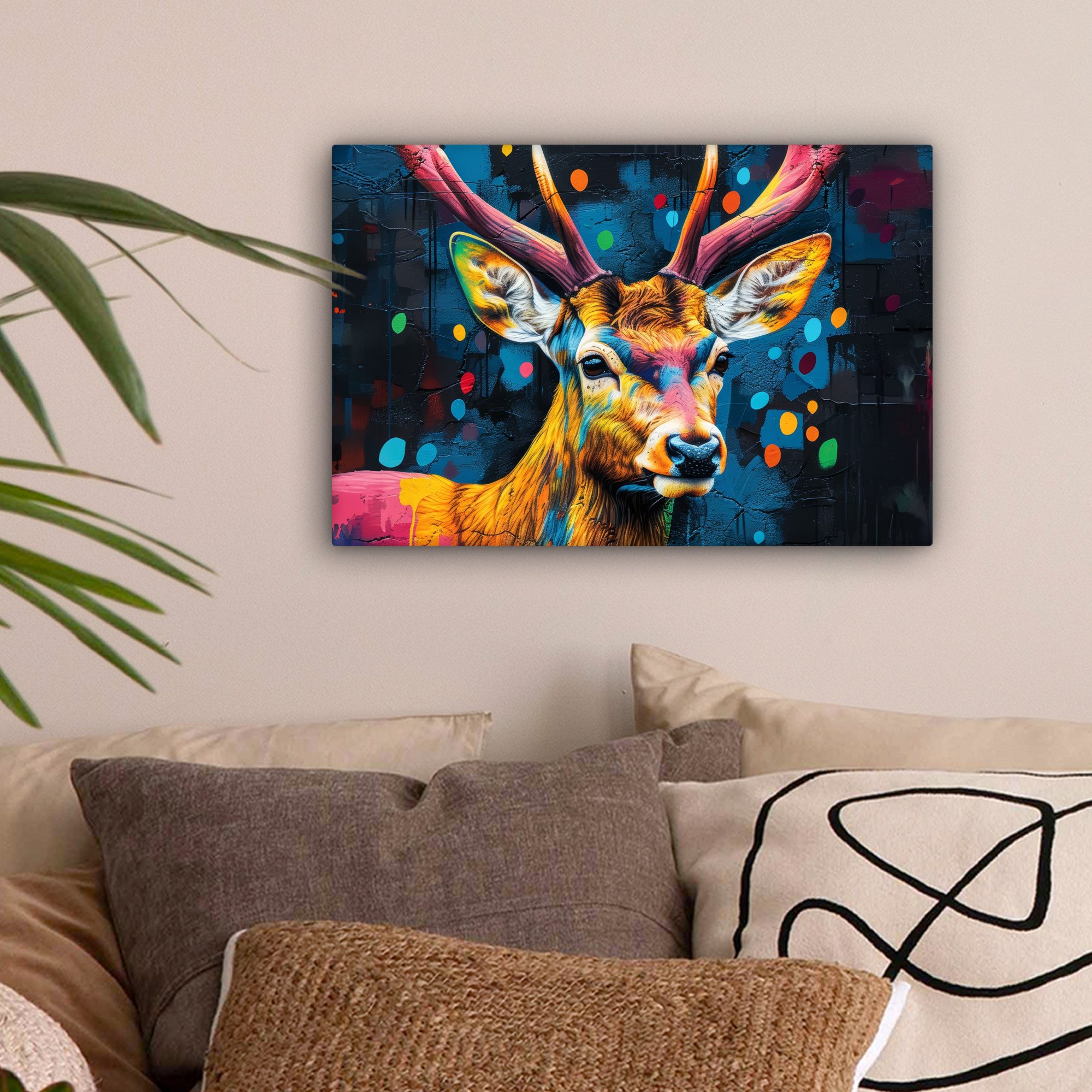 OneMillionCanvasses® Leinwandbild Graffiti - Hirsch - Tier - Farbenfroh, Fo günstig online kaufen