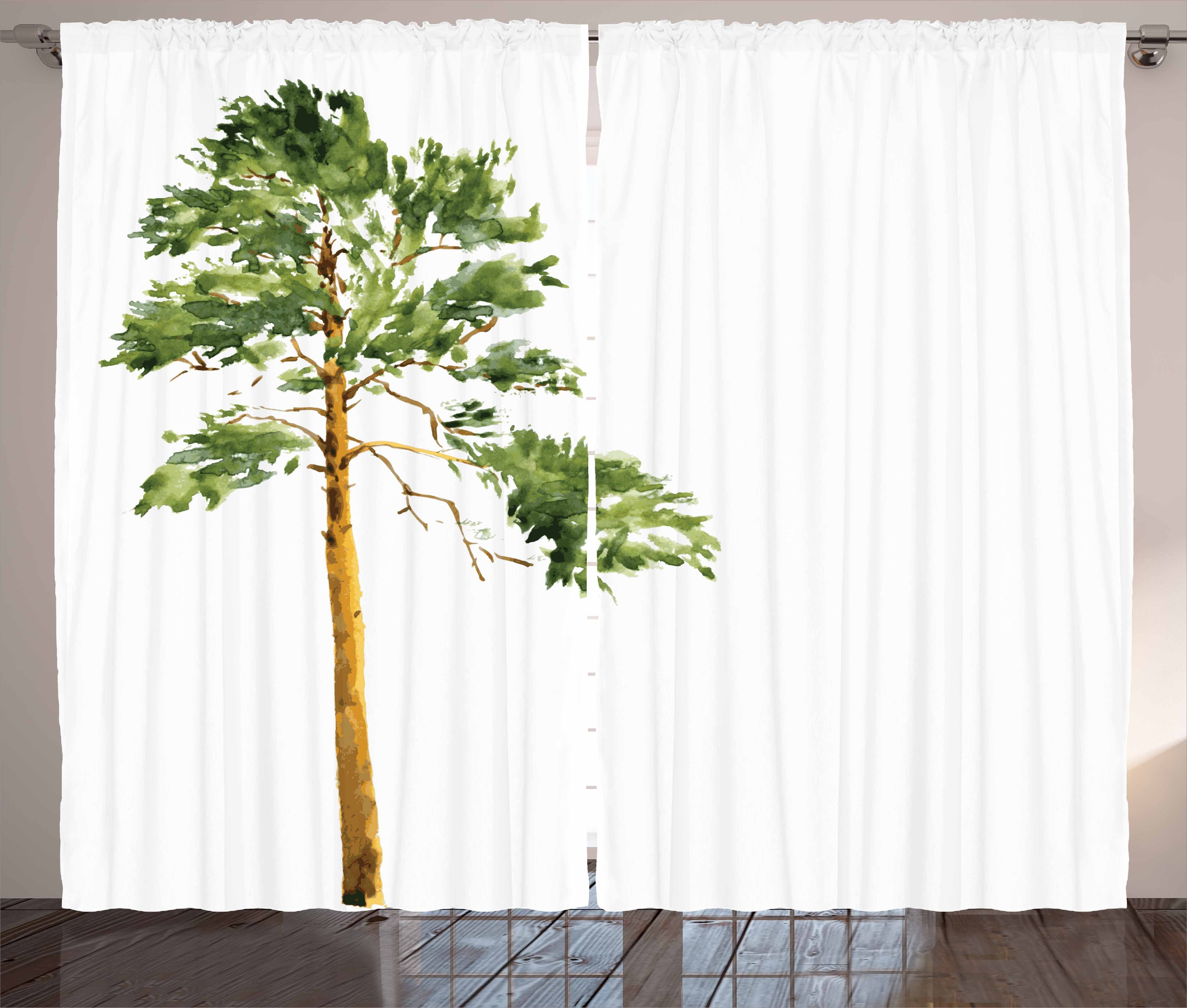 Gardine Schlafzimmer Kräuselband Vorhang mit Schlaufen und Haken, Abakuhaus, Baum Aquarelle Natur Skizze