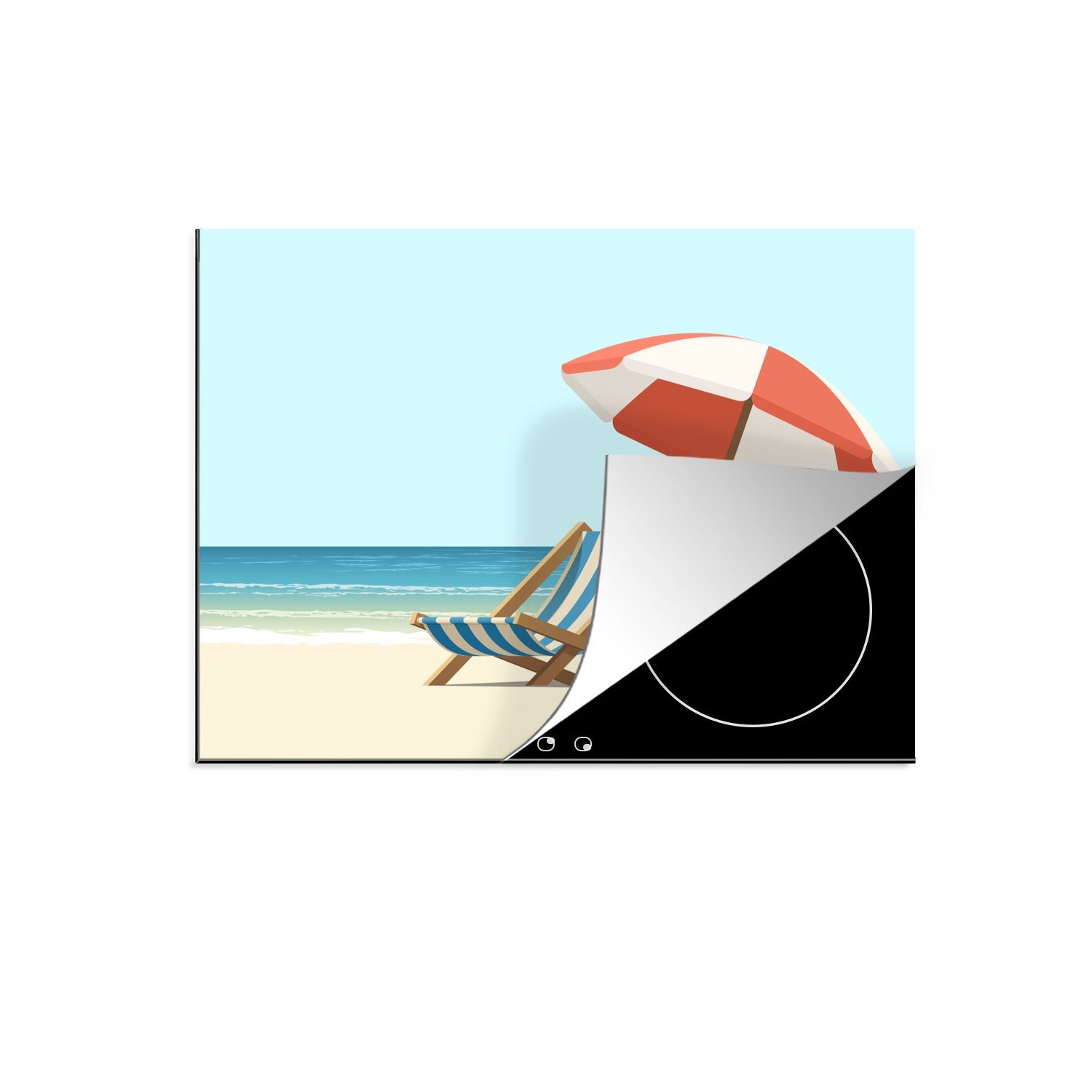 MuchoWow Herdblende-/Abdeckplatte Sommer Illustration von zwei Strandkörben, Vinyl, (1 tlg), 71x52 cm, Induktionskochfeld Schutz für die küche, Ceranfeldabdeckung