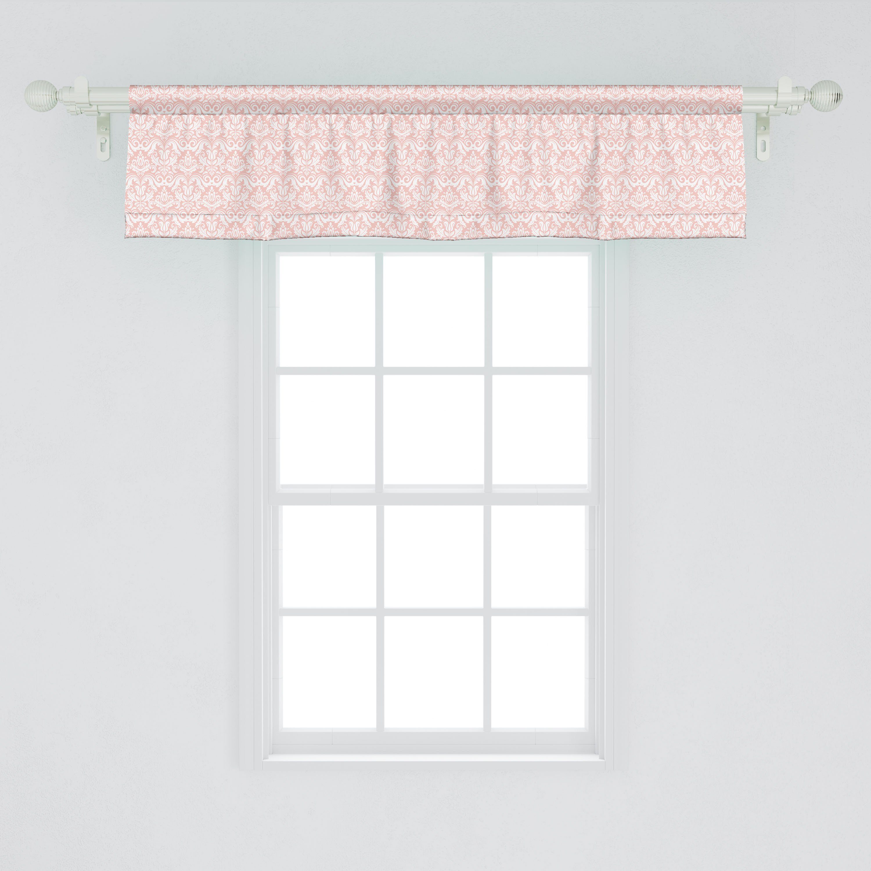 Scheibengardine Vorhang Volant für Küche Damast Microfaser, Dekor Detaillierte Stangentasche, Komplizierte Botanical mit Schlafzimmer Abakuhaus