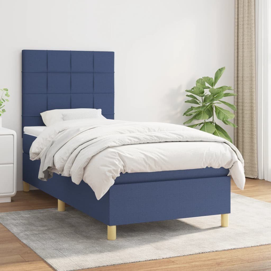 vidaXL Bett Boxspringbett mit Matratze Blau 90x200 cm Stoff