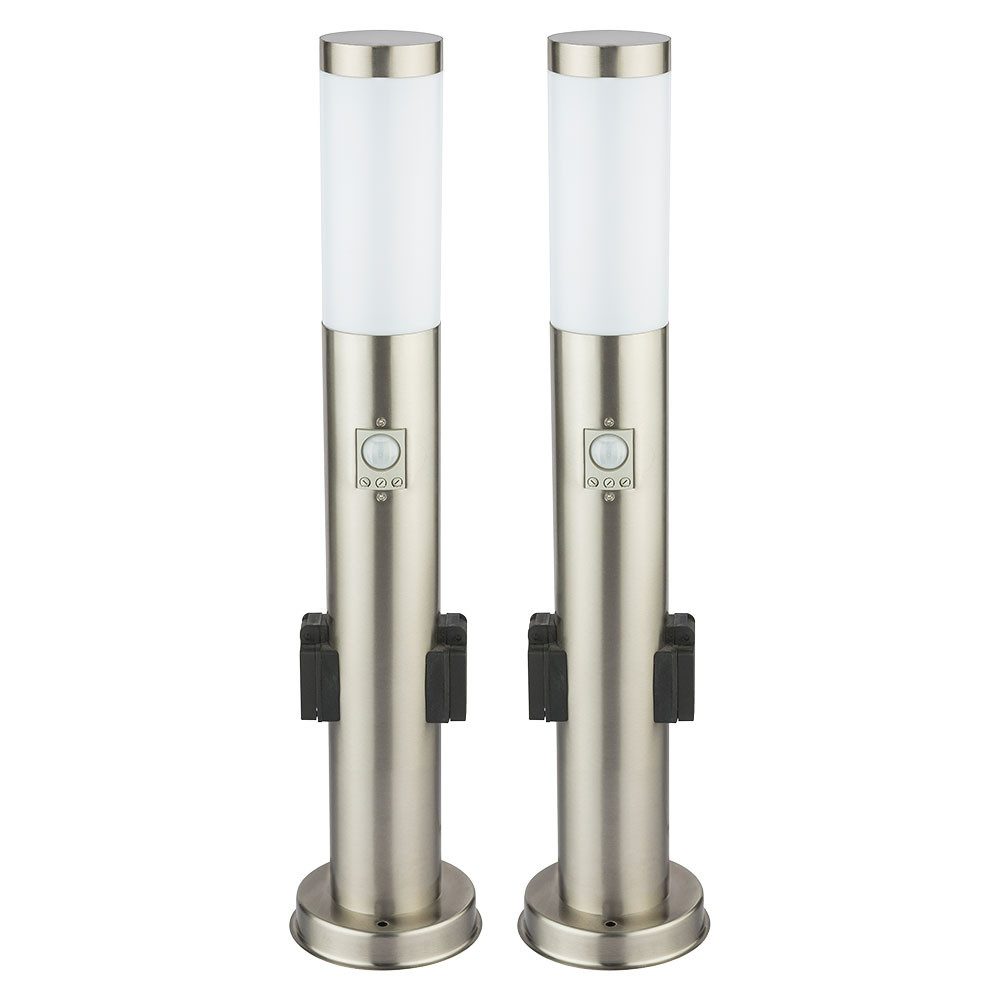 GLOBO LIGHTING Sockelleuchten, Leuchtmittel nicht inklusive, 2er Set Steh Leuchten Edelstahl Außen Beleuchtung Steckdosen