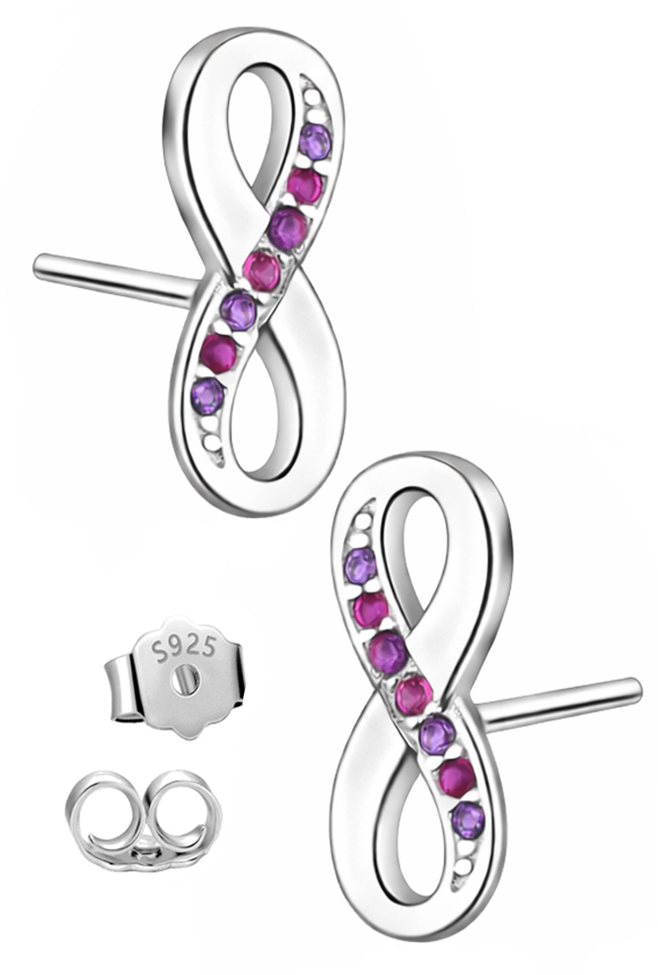 Limana Paar Ohrstecker Damen Schmuck Ohrringe 925 Silber rhodiniert Unendlichkeits-Zeichen (inkl. Dose Geschenk Ostern Geburtstag Muttertag Weihnachten), für Frauen Ehefrau Freundin Mutter