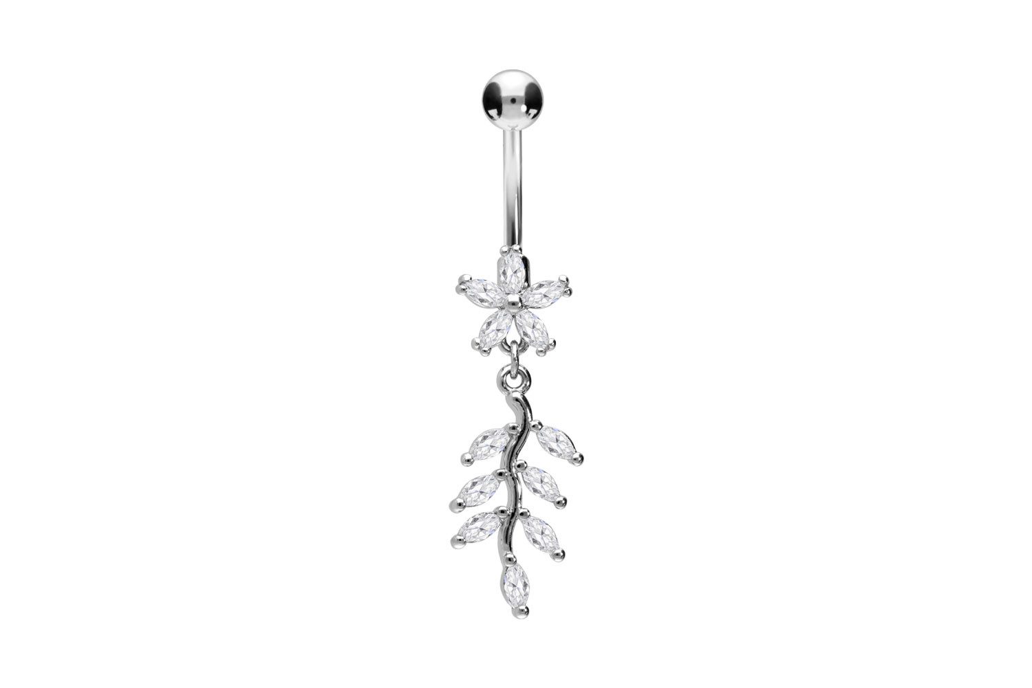 Bauchnabelpiercing Chirurgenstahl Bananabell KRISTALLBLUME + KRISTALLRANKE