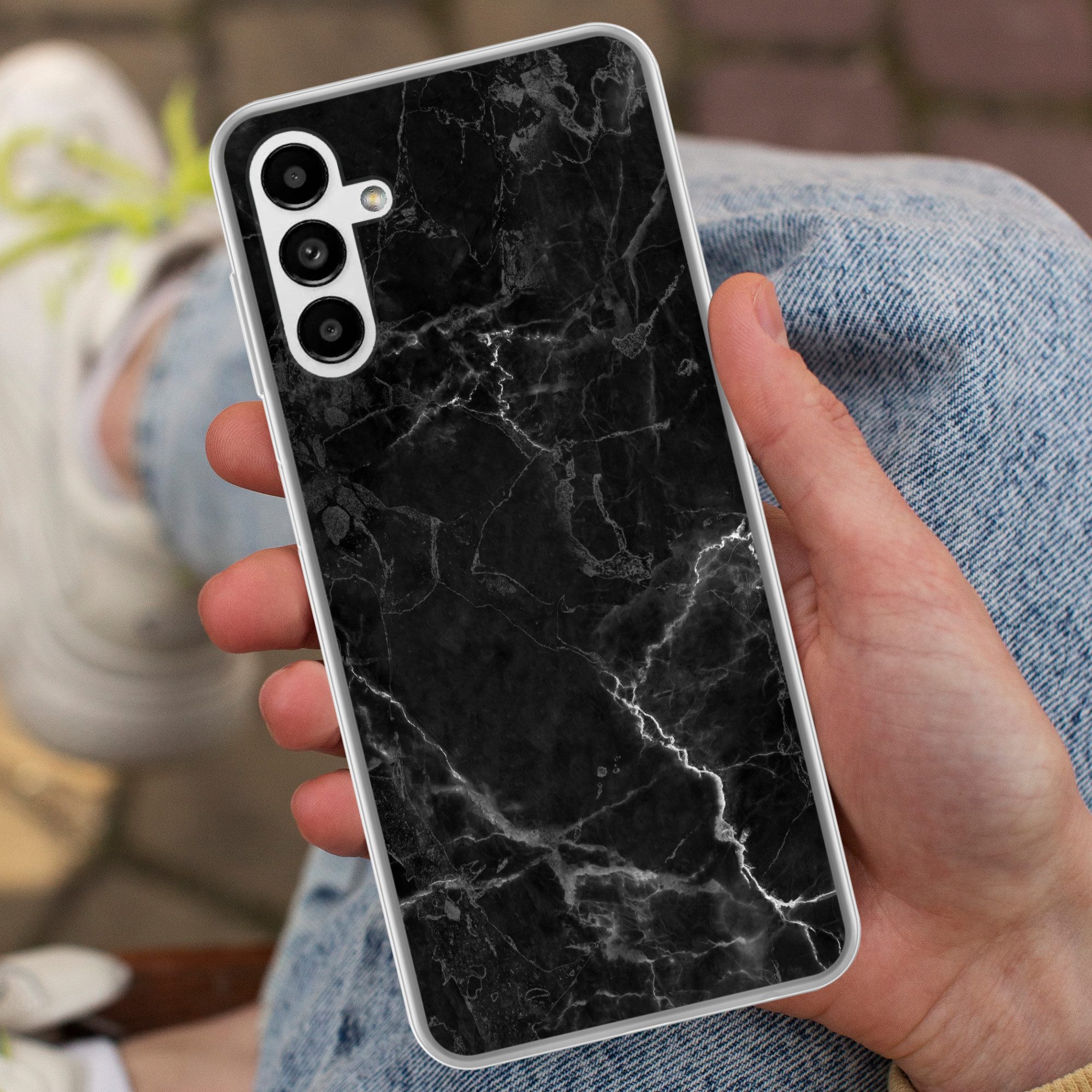 MuchoWow Handyhülle für Samsung Galaxy A04s Marmor - Schwarz - Weiß - Textur - Marmoroptik, Handy Case, Silikon, Bumper Case Dünn