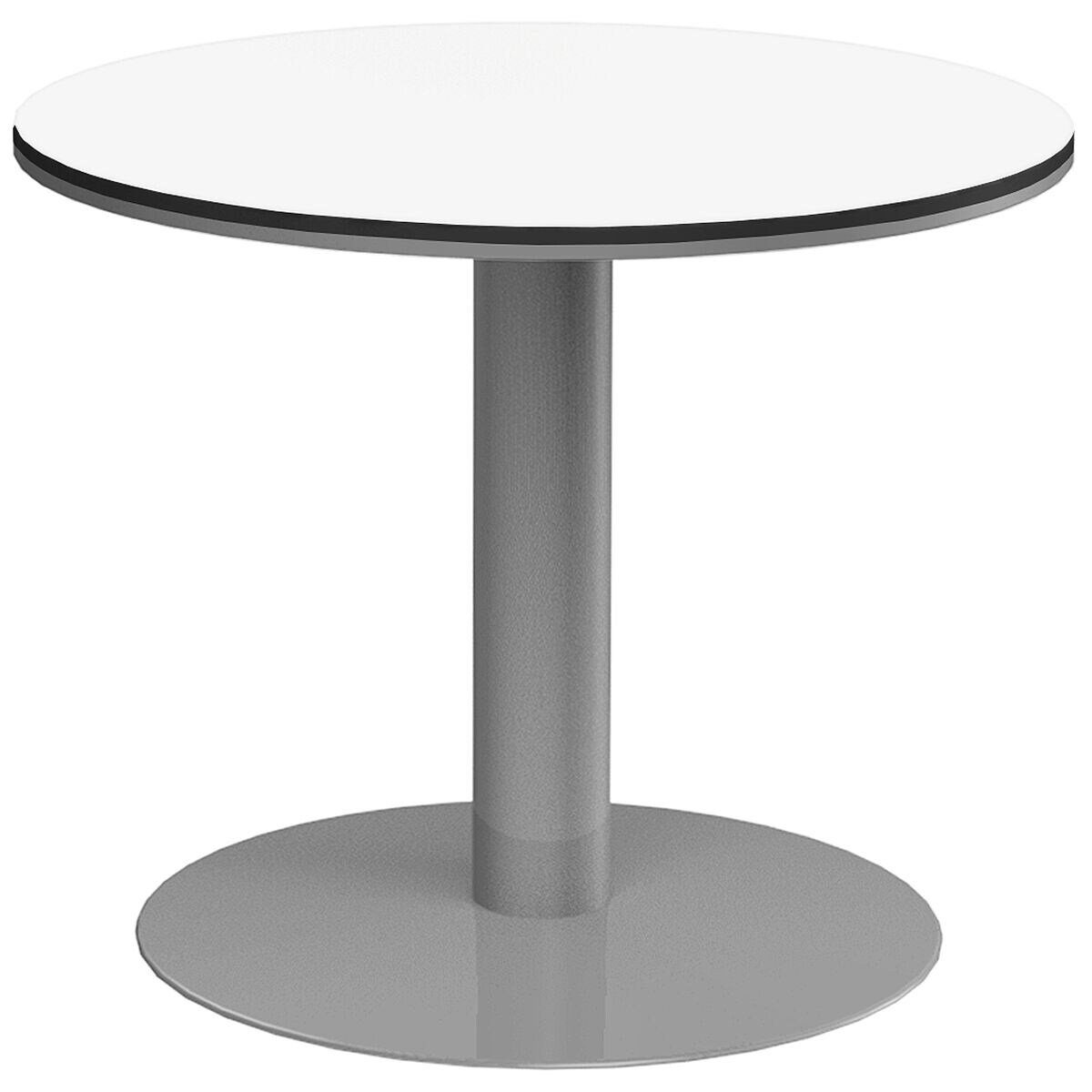 röhr Konferenztisch Objekt Plus, rund, mit 2 farbiger Kante und Säulenfuß, Ø 90 cm weiß