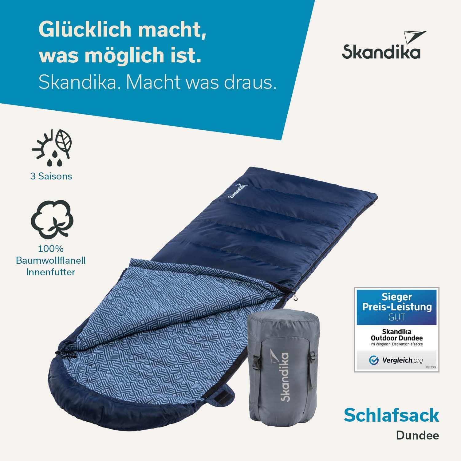 Skandika Deckenschlafsack Dundee Flanell, Baumwolle, Luxus-Qualität, günstig online kaufen