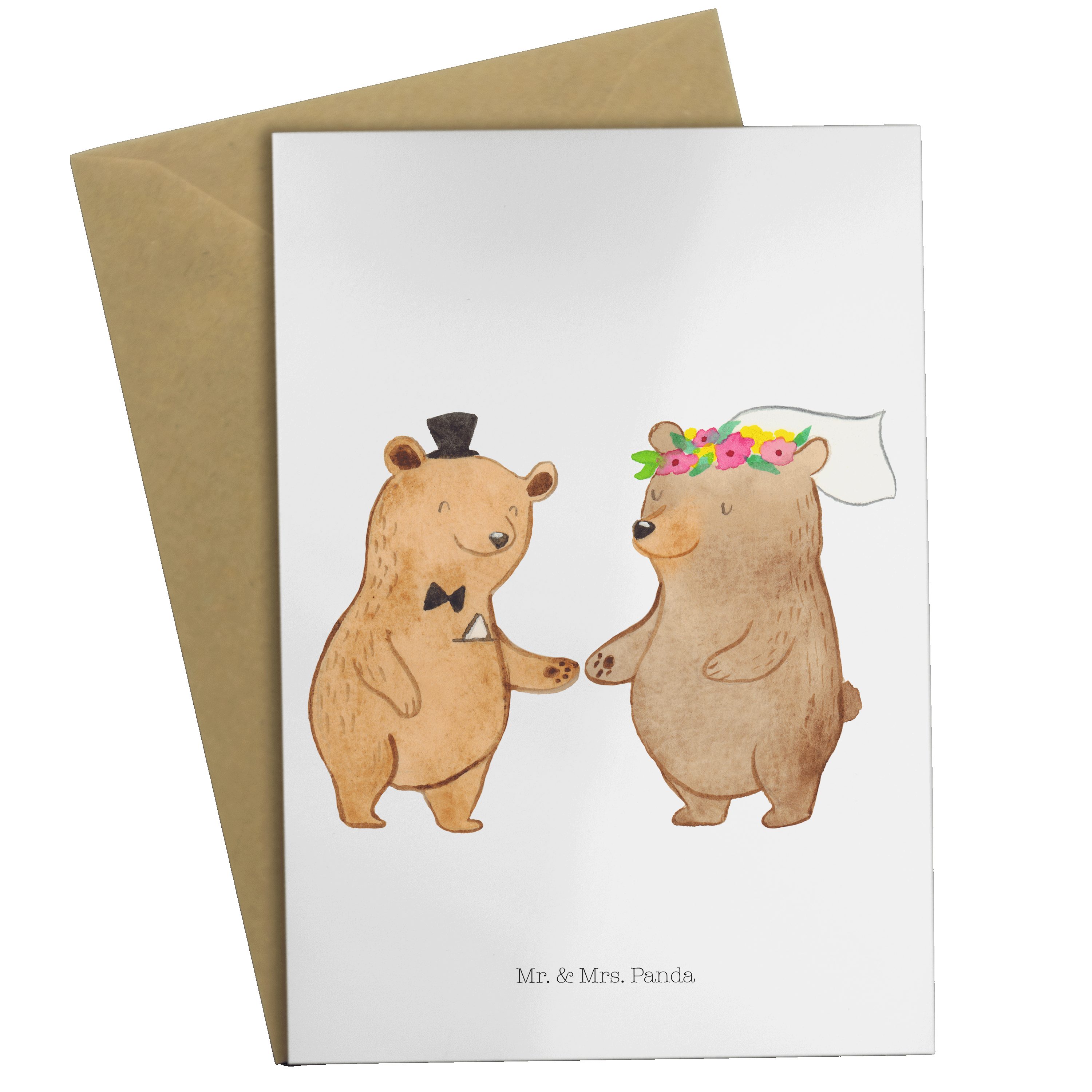 Mr. & Mrs. Panda Grußkarte Bären Heirat - Weiß - Geschenk, Hochzeitsgeschenk, Klappkarte, Gesche