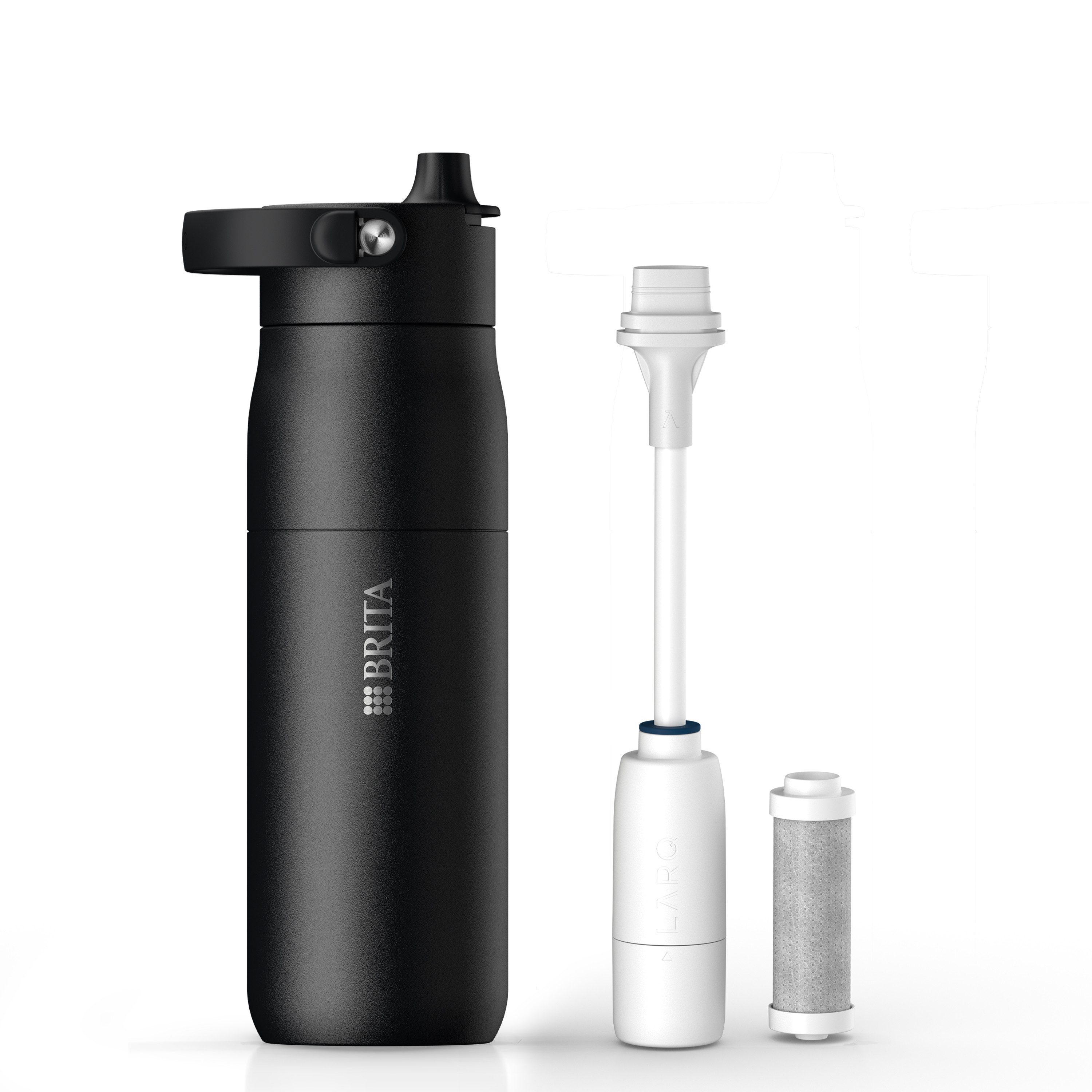 BRITA Trinkflasche BRITA LARQ Essential Filter Trinkflasche (680ml) mit Strohhalm, Edelstahl Wasserflasche mit doppelwandiger Isolierung - hält 24h kalt