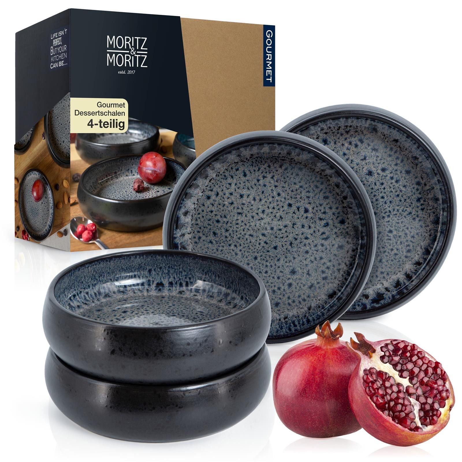 Moritz & Moritz Dessertschale Moritz & Moritz SOLID 4x Dessertschale Grau, Steinzeug, (4er), Steinzeug