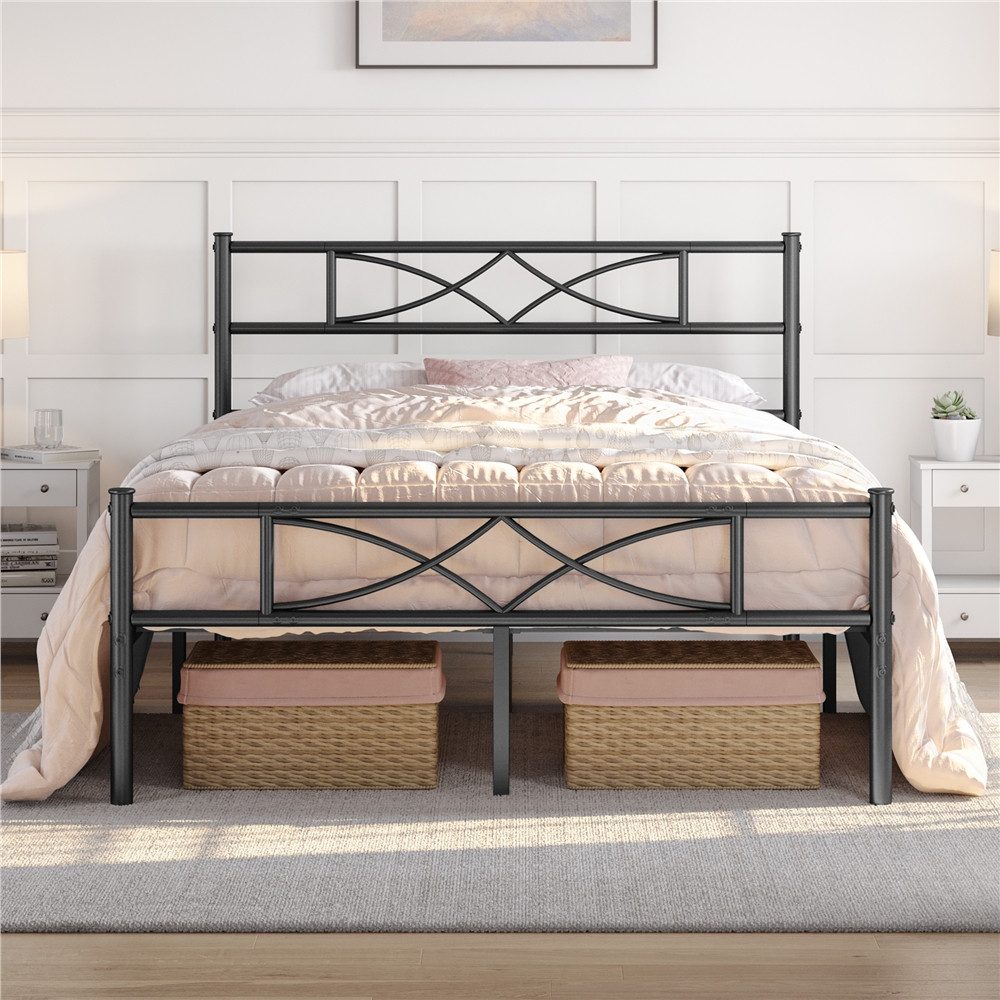 Yaheetech Metallbett Bettgestell im industriellen Stil, Bettrahmen mit Kopfteil Gästebett mit Lattenrost für Schlafzimmer – Bild 3 von 5