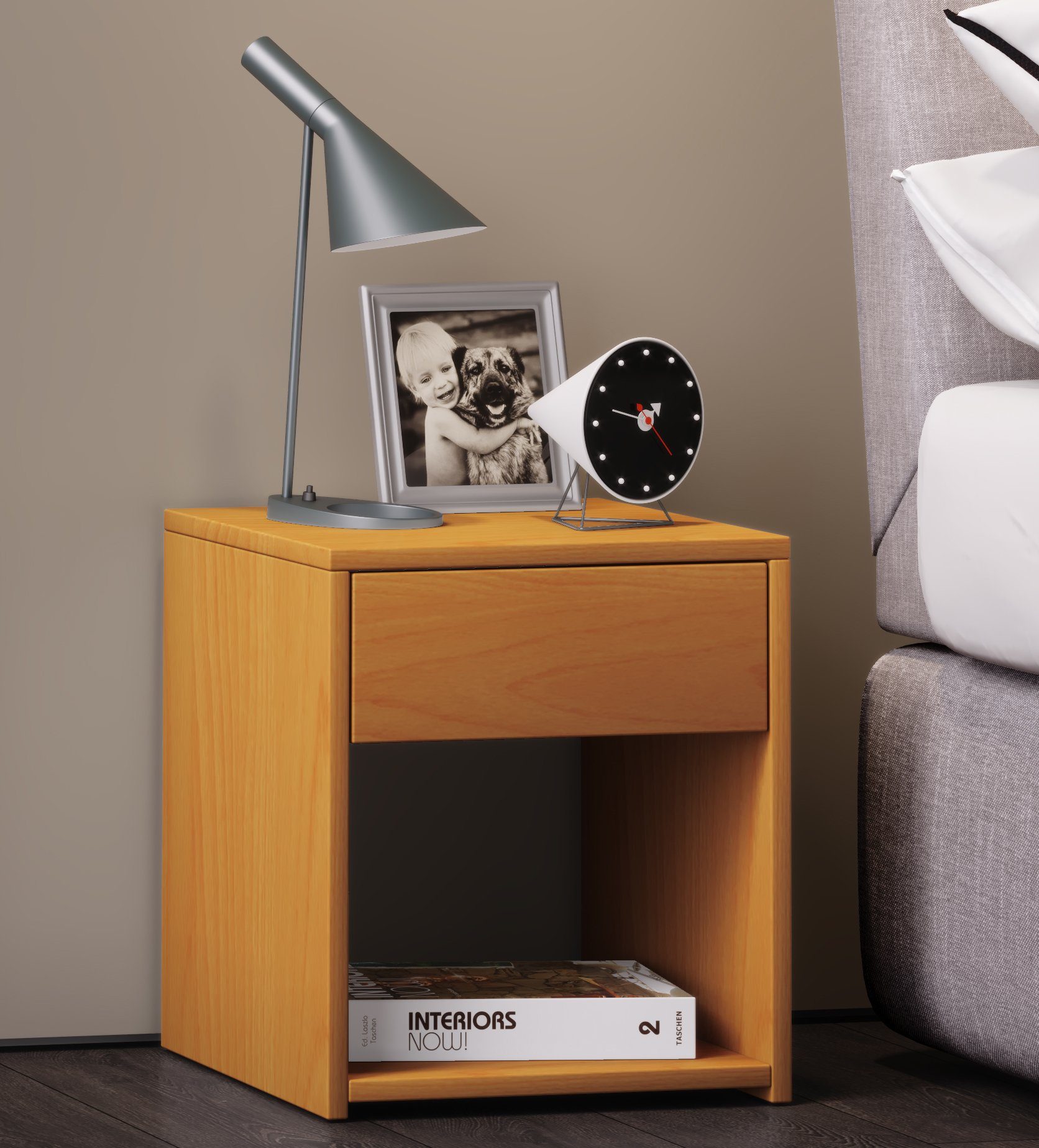 VCM Nachttisch Nachtkonsole Sledo H. 40 x B. 35 x T. 35 cm, Nachtschrank, Schublade und offenes Fach, Nachtkommode, Beistelltisch