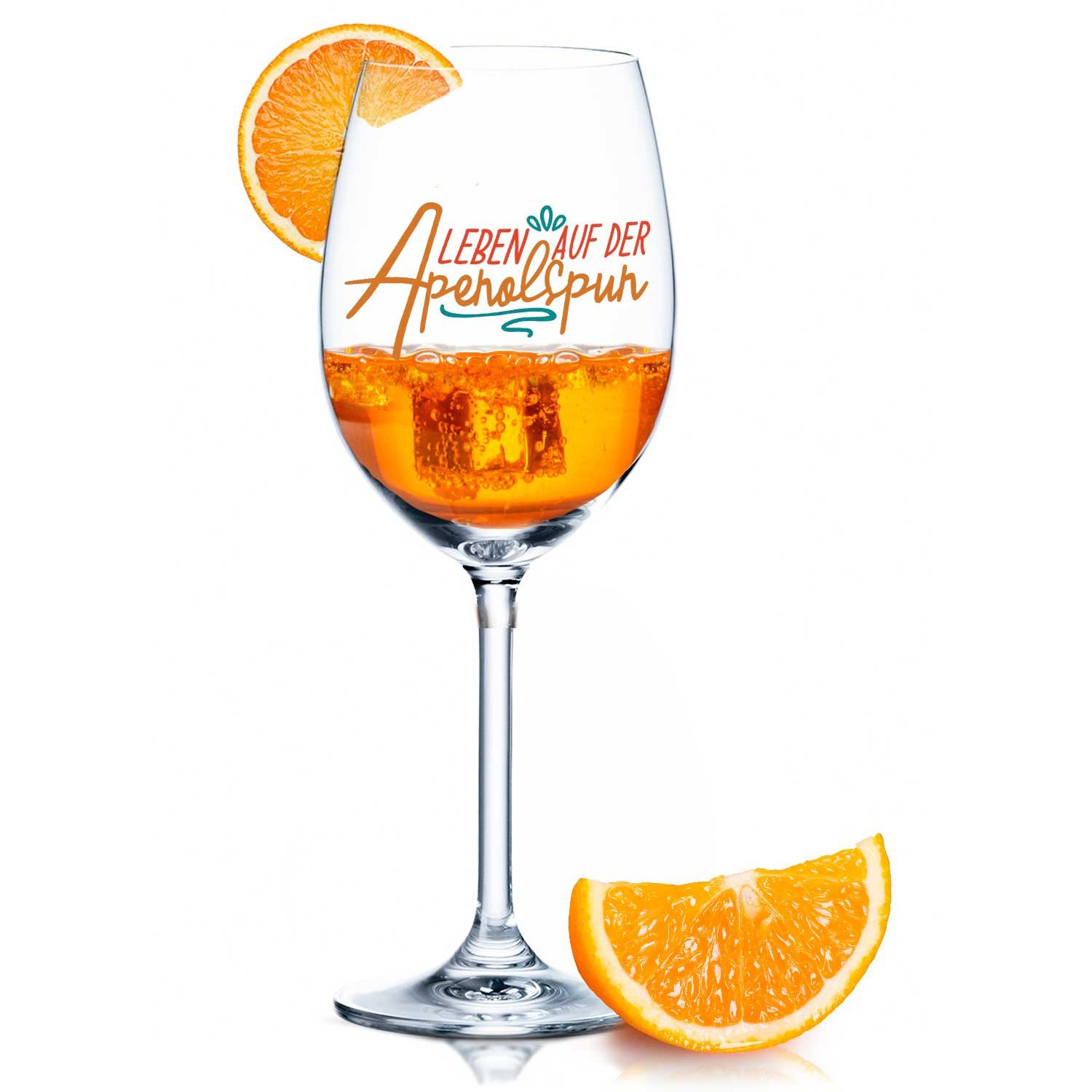 Rotweinglas UV Druck - Leben auf der Aperolspur - Aperol Spritz Glas