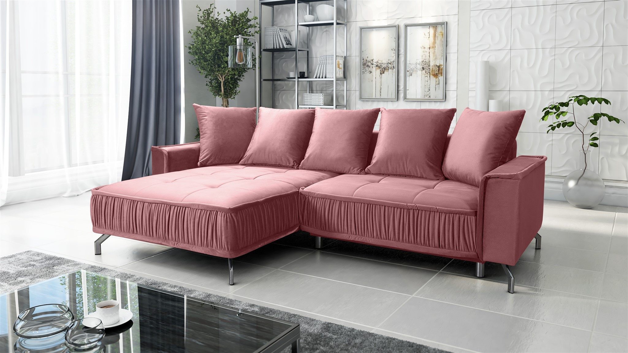 Fun Möbel Ecksofa Schlafsofa Sofa FLORENCE in Stoff, inkl. 5 Rückenkissen, inkl. Schlaffunktion