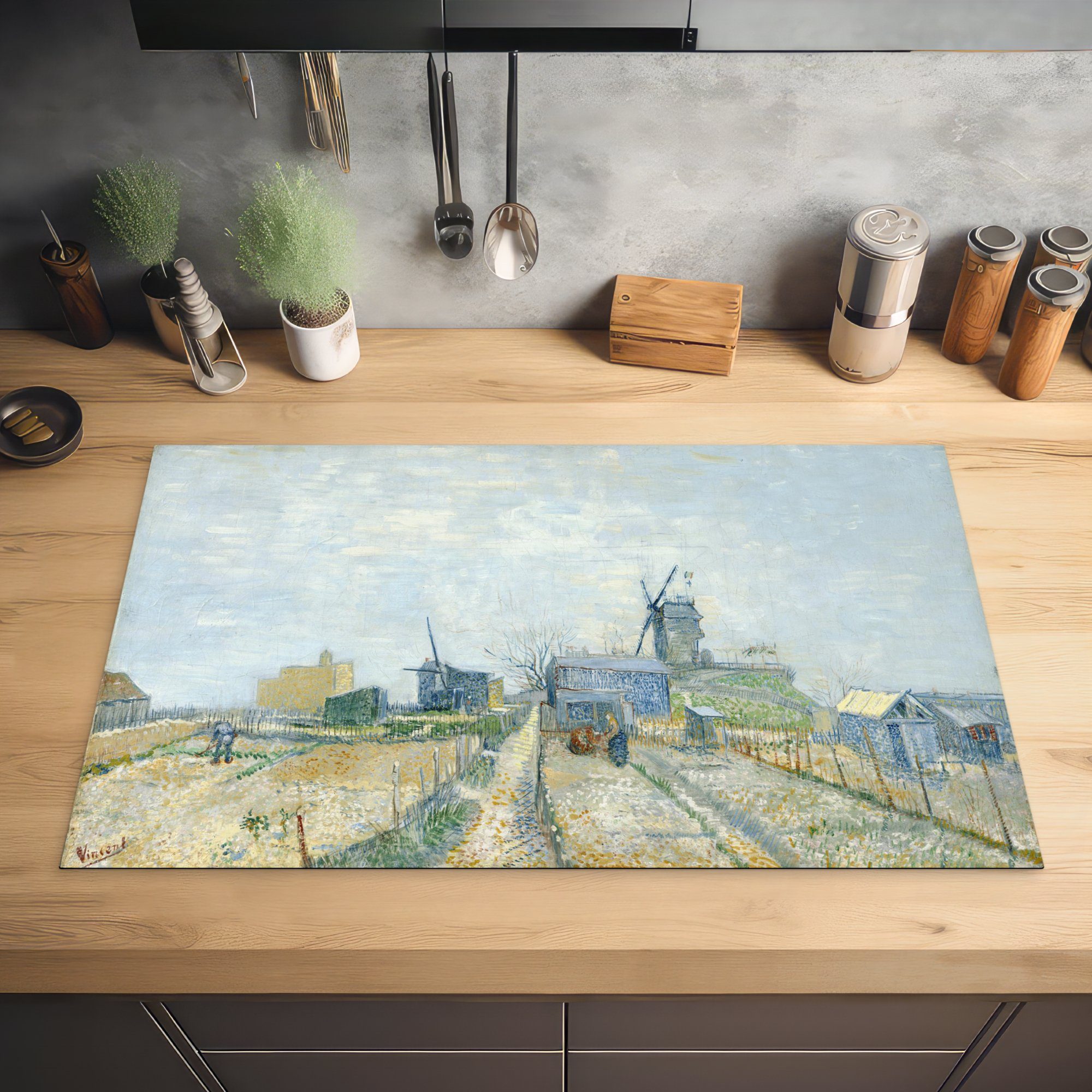 Herdblende-/Abdeckplatte MuchoWow Montmartre: küche und Gärten - Gogh, Vinyl, tlg), Vincent van 83x51 (1 cm, Arbeitsplatte für Ceranfeldabdeckung, Mühlen