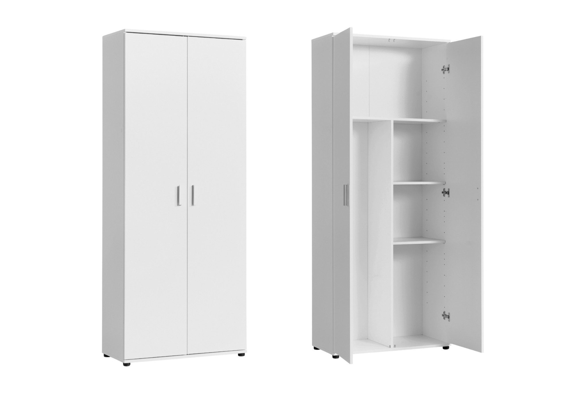 Home Collective Mehrzweckschrank 75 cm breit mit Einlegeböden 75x35x184 cm (BxTxH) Weiß (Vorratsschrank Universalschrank für Haushalt, Flur, Büro, Keller) mit 2 Einlegeböden und Fach für Staubsauger