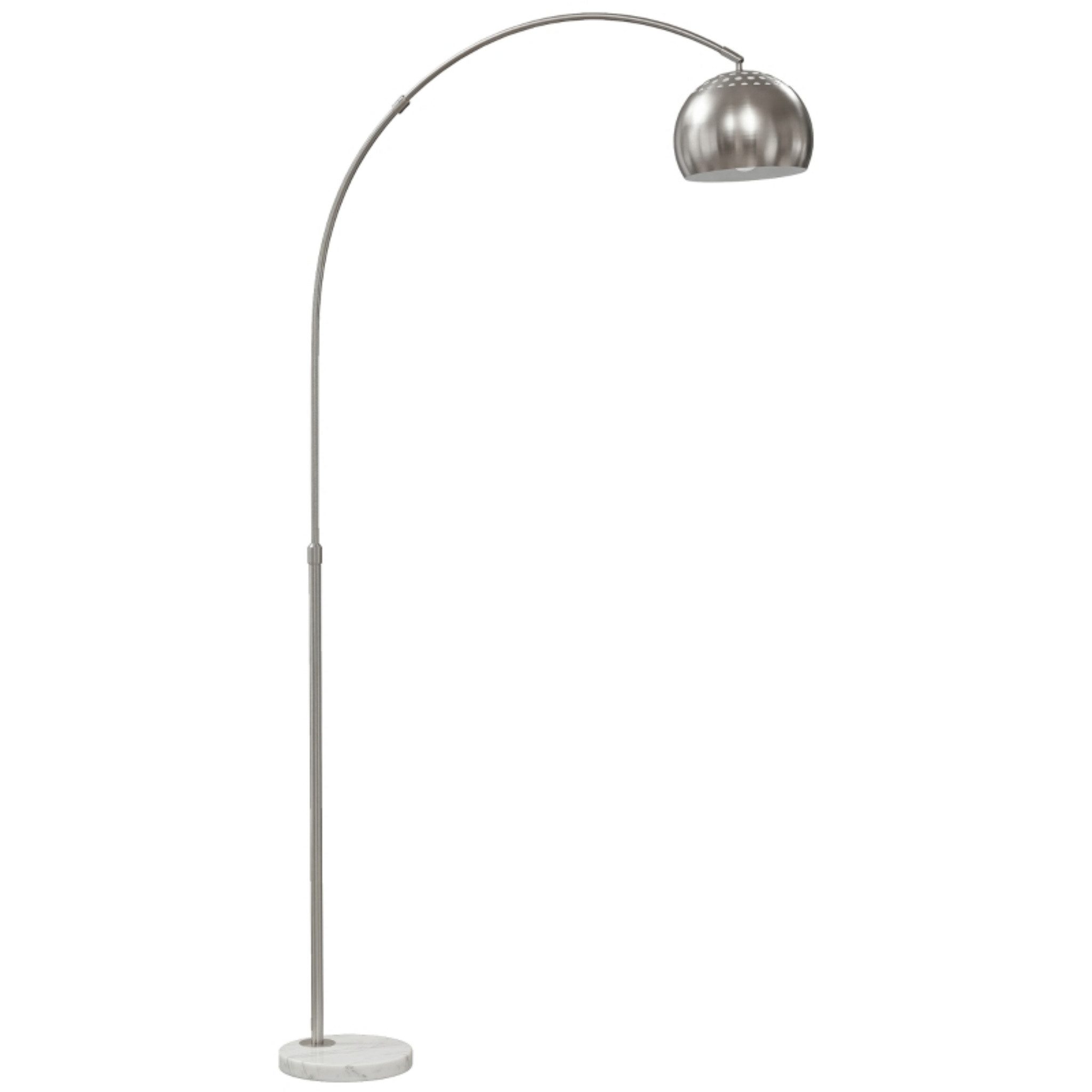 Blossom Bogenlampe Stehlampe Wohnzimmer mit Marmorsockel, verstellbarer Lampenschirm, mit verstellbarer Lampenschirm, E27-Fassung, Fußschalter, Silber