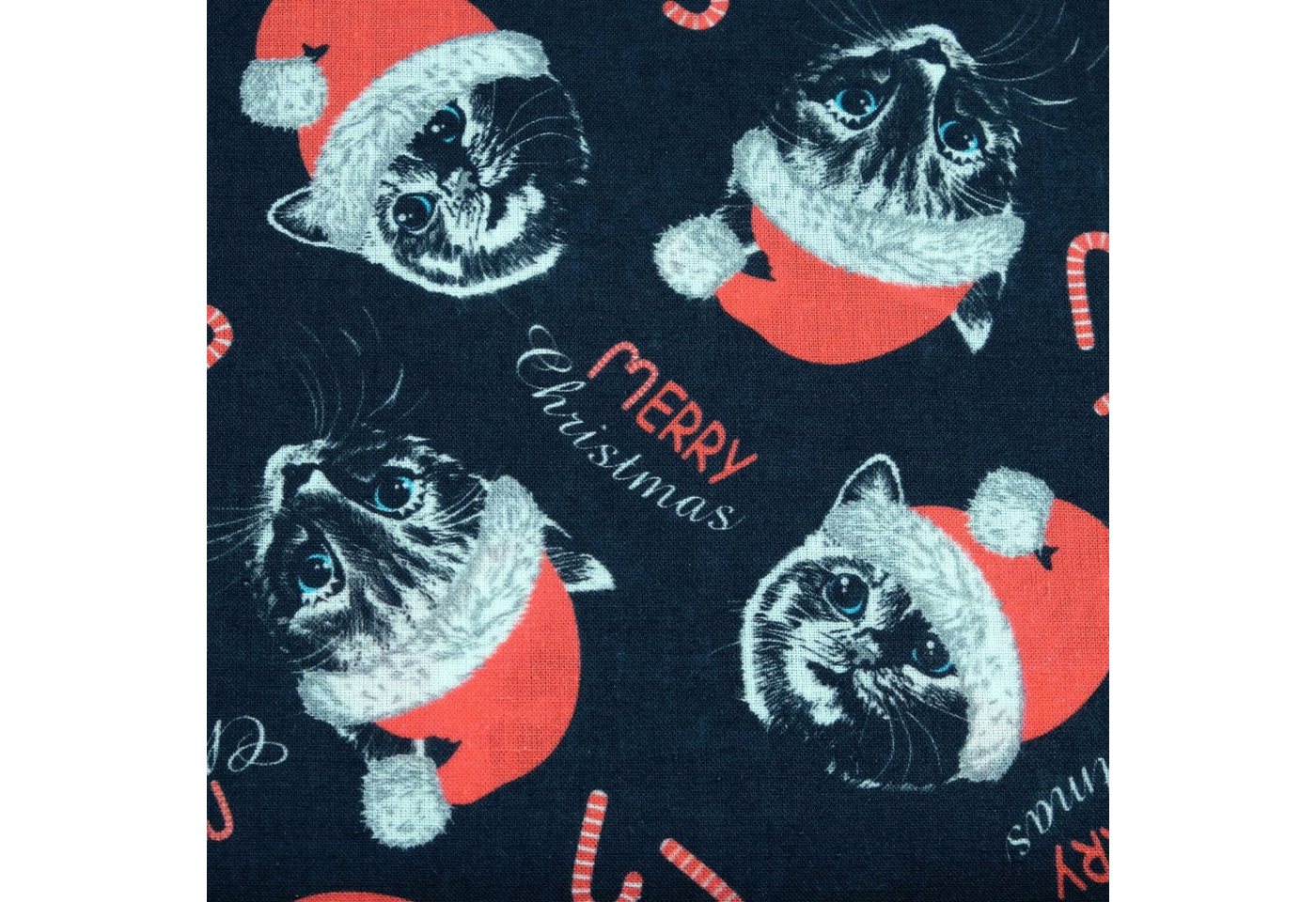 Thumbnail - larissastoffe Stoff Weihnachtsstoff Baumwollstoff Katzen schwarz, Meterware, 50 cm x 140 cm