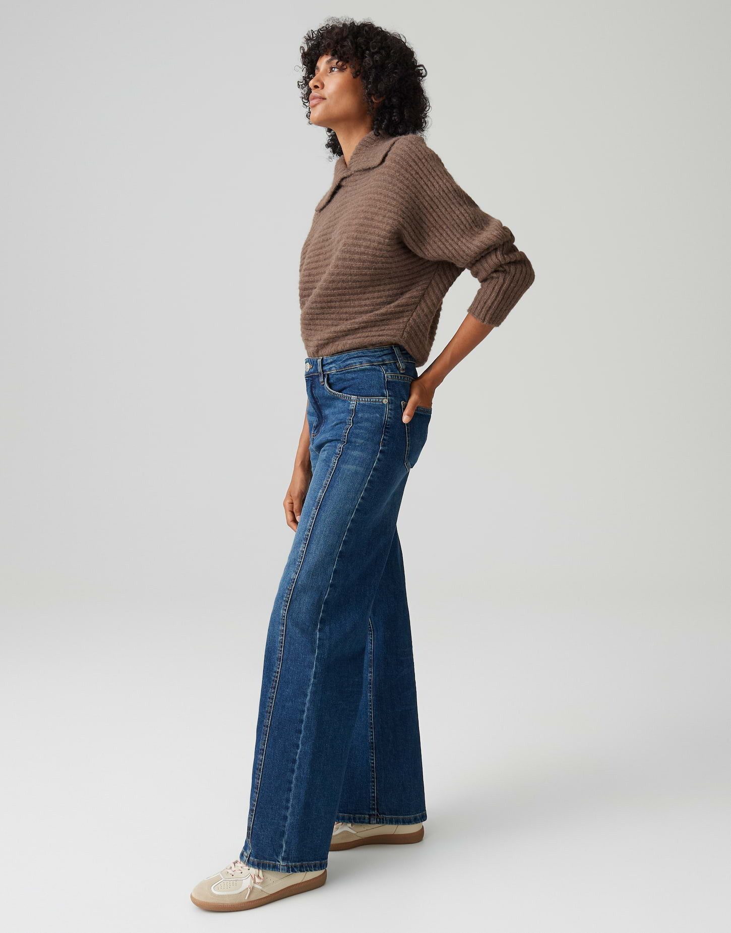 OPUS Weite Jeans MIVY LANE aus Dry Indigo® Mid Rise Long, elastischer Stoff, Längsnaht vorne