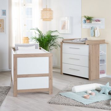 roba® Babyzimmer-Komplettset Malo - modernes Kinderzimmer, weiß lackiert / Artisan Eiche, (Set 3-teilig, Babybett 70x140 cm mitwachsend, Wickelkommode, Kleiderschrank 3-türig), aus Holz mit Metallgriffen