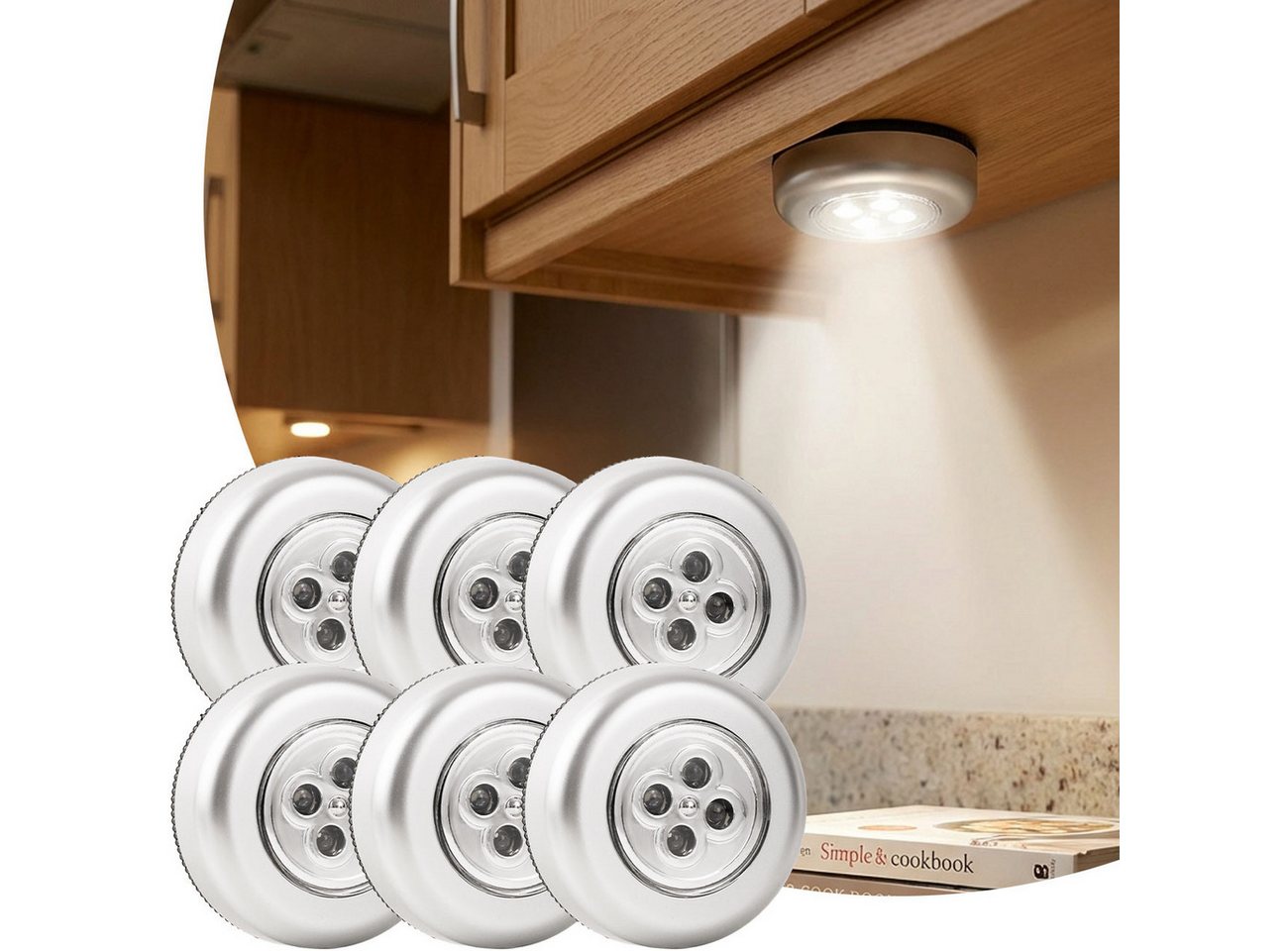shop'n smile ideoon LED Unterbauleuchte mit Touch-Control, batteriebetriebene Schrankleuchten, selbstklebend - kabellose Push-Lights für Schränke