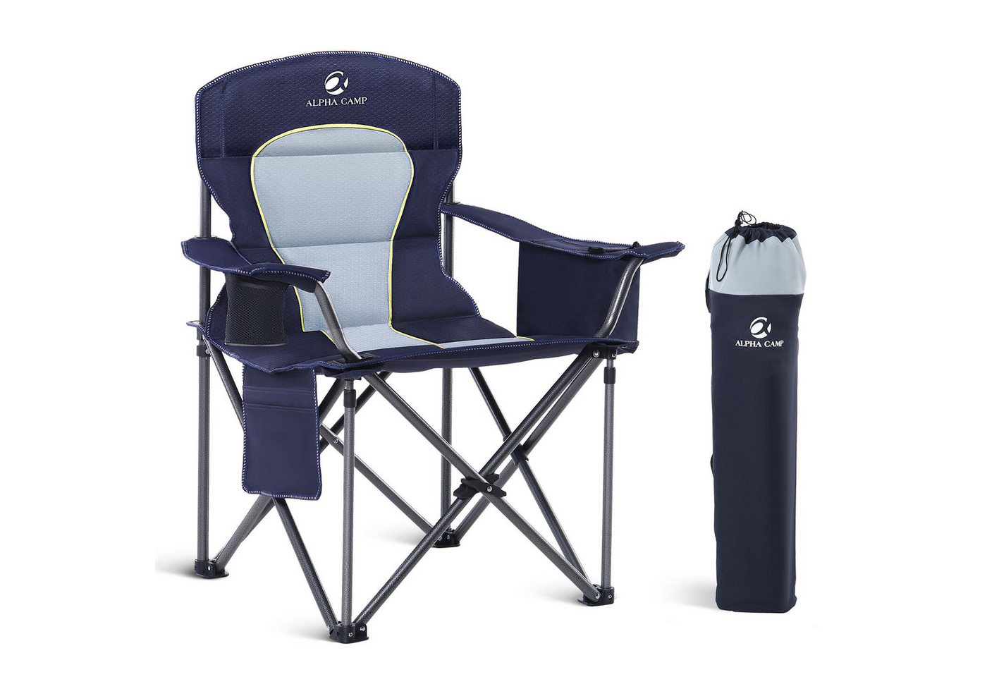 ALPHA CAMP Campingstuhl (Packung), Camping stuhl bis 200kg Klappstuhl Angelstuhl XXL mit Armlehnen